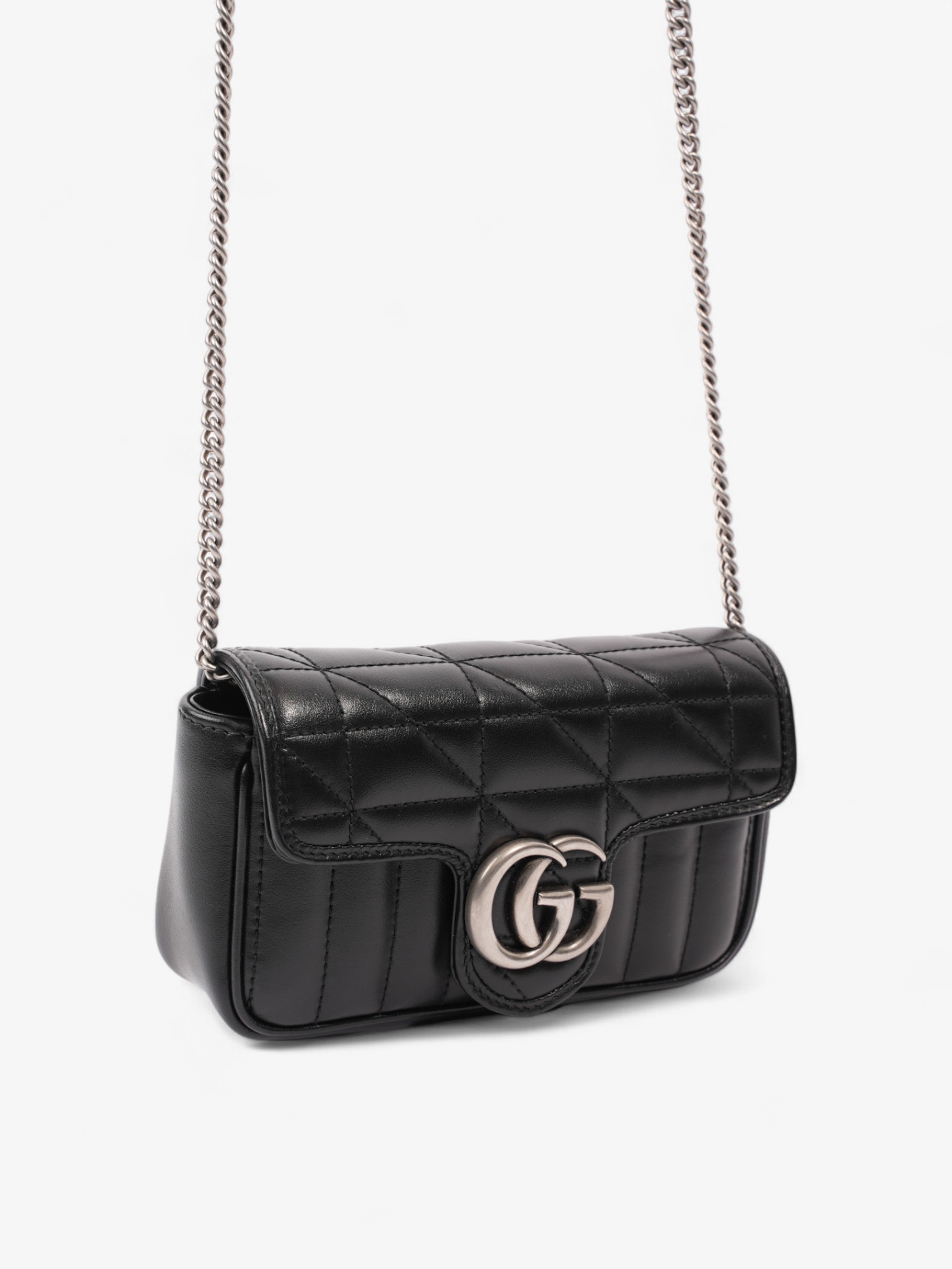 Gucci GG Marmont Black Matelasse Leather Super Mini