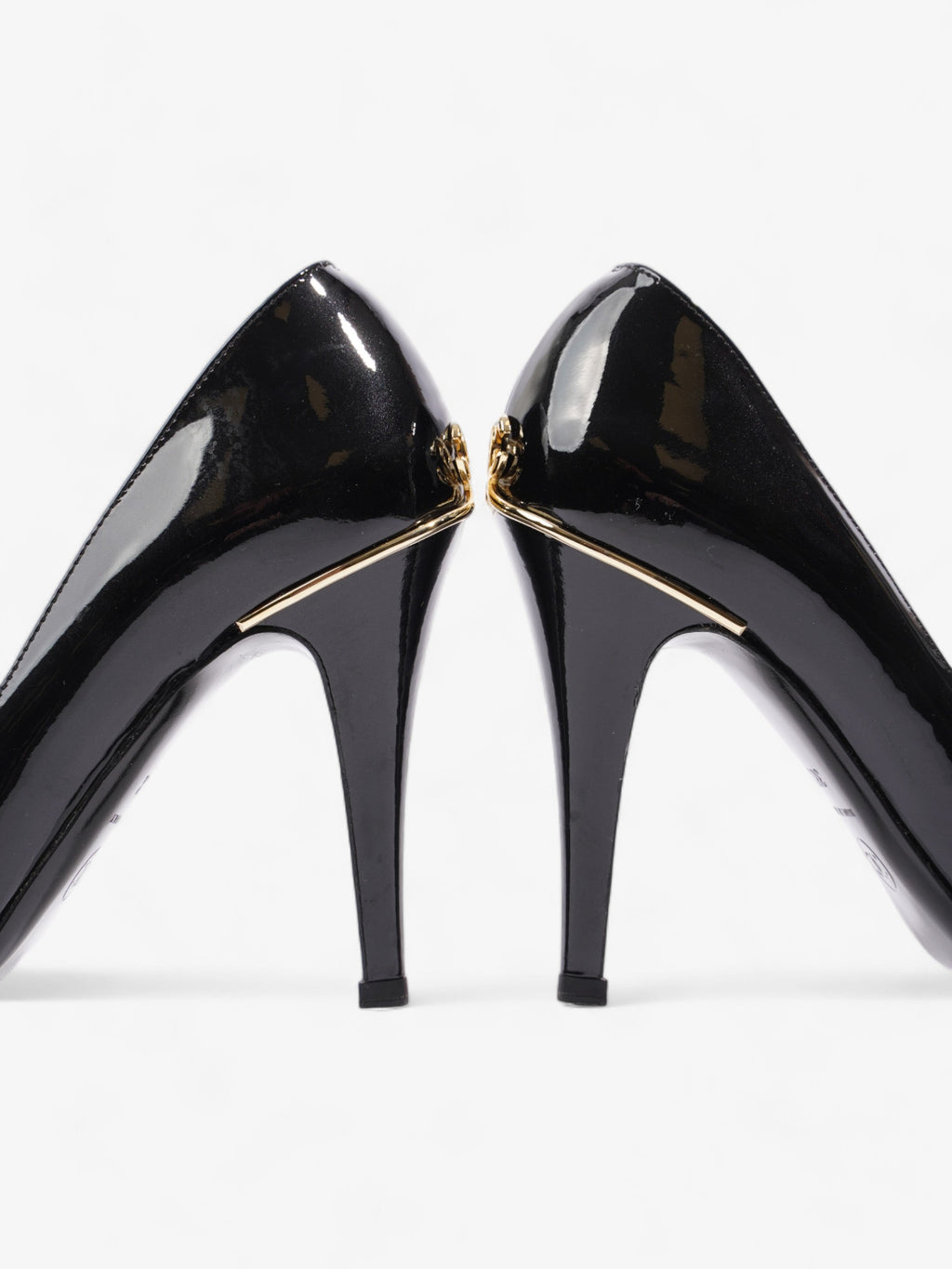 Chanel CC Logo Peep Toe Heels 85mm Black Patent Leather EU 38.5 UK 5.5