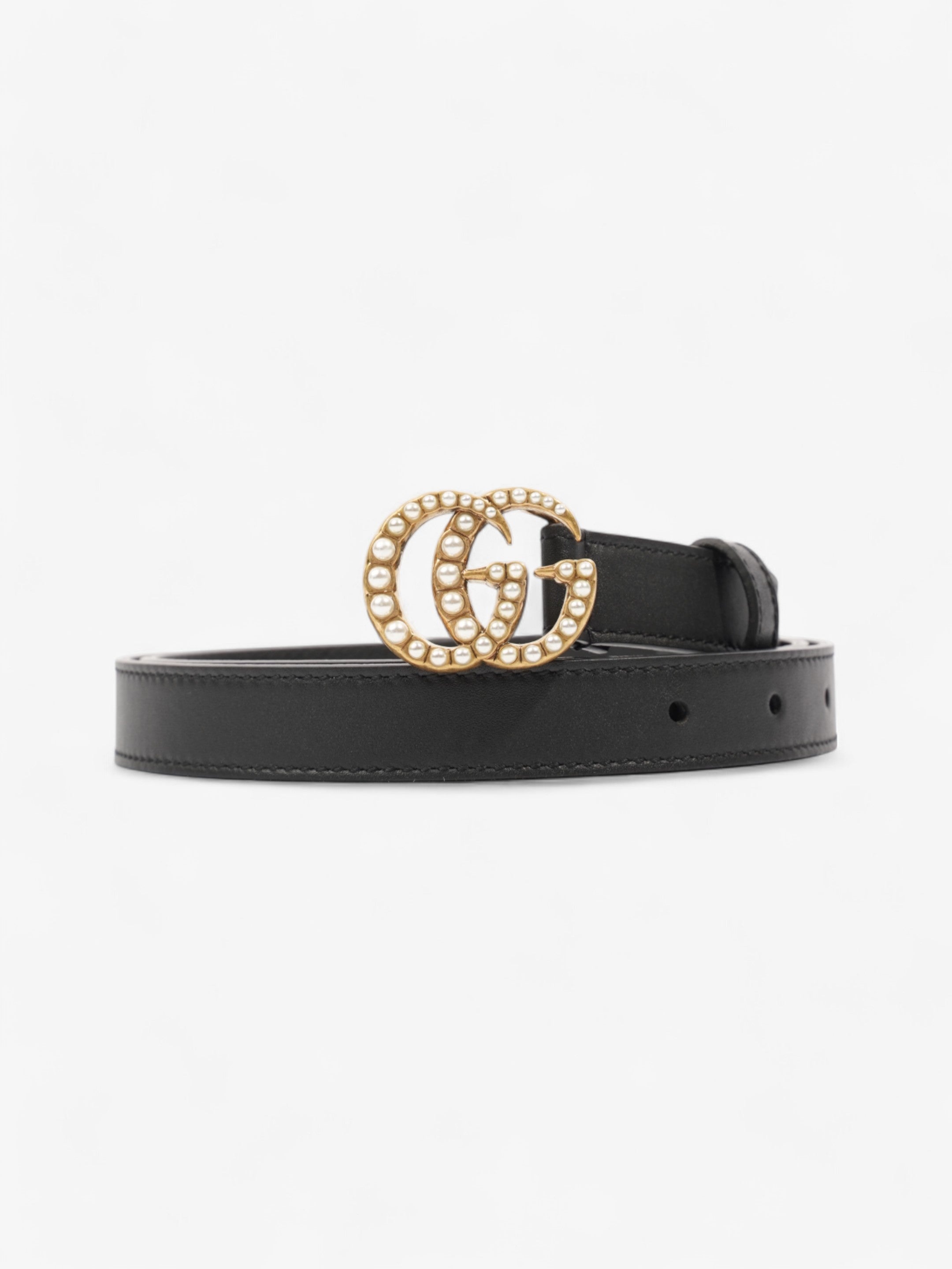 Gucci GG Marmont Thin Pearl Belt Black / Gold / Pearl Leather 90cm / 36"
