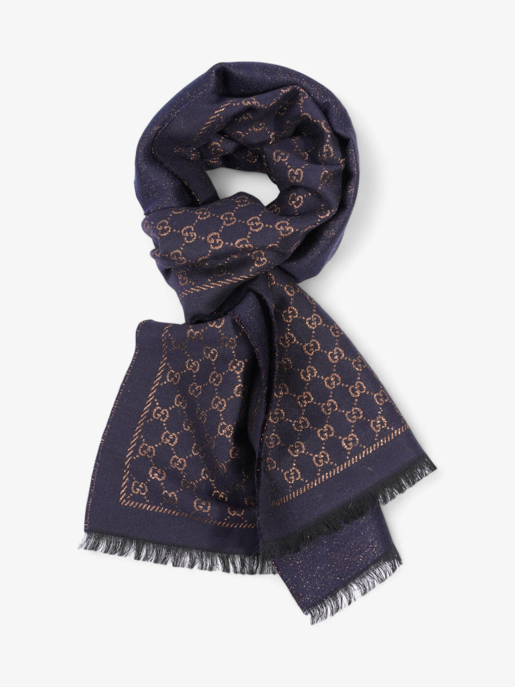 Gucci GG Scarf Navy / Bronze Wool
