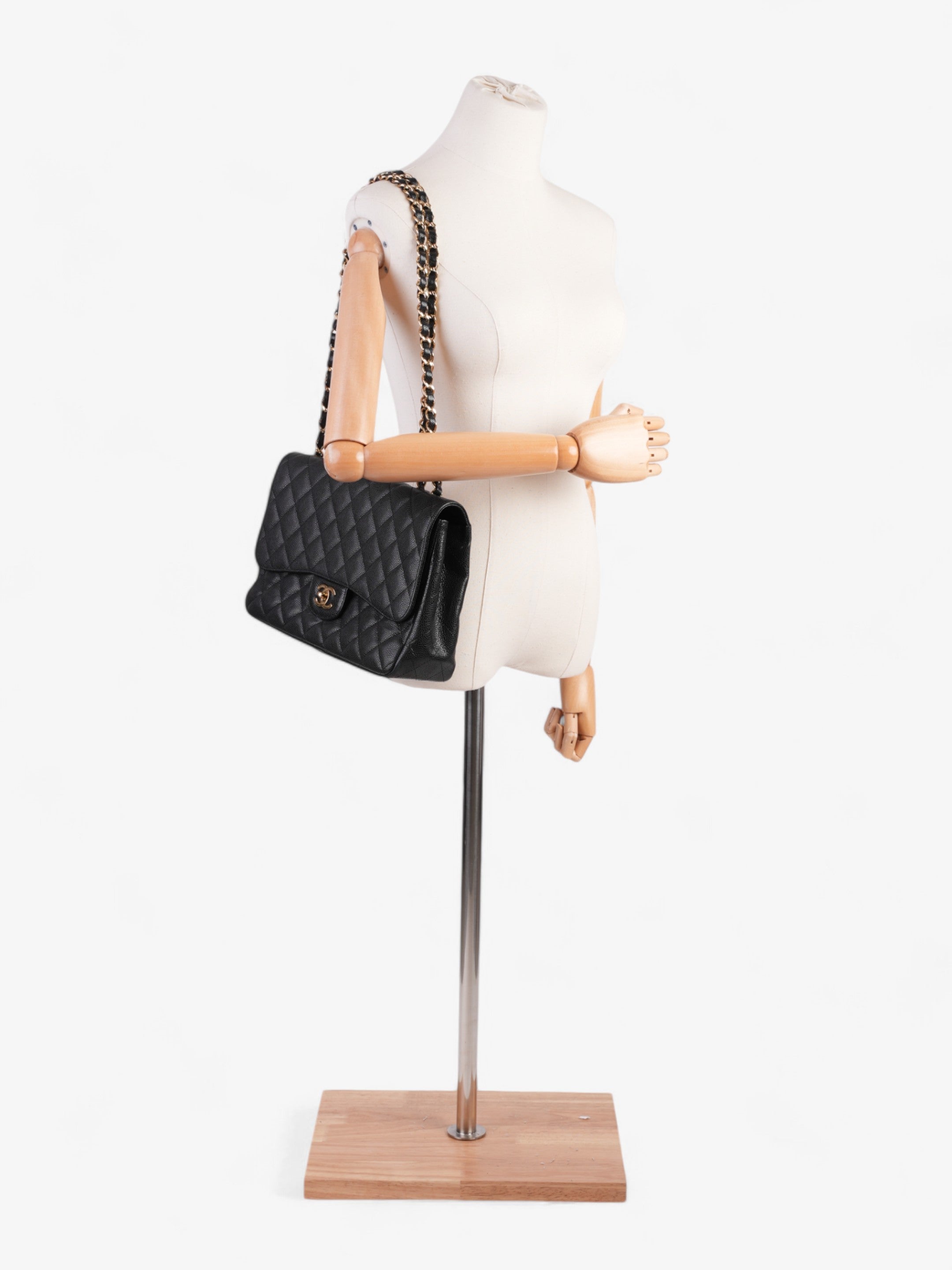 Chanel Classic Single Flap Black Caviar Leather Jumbo
