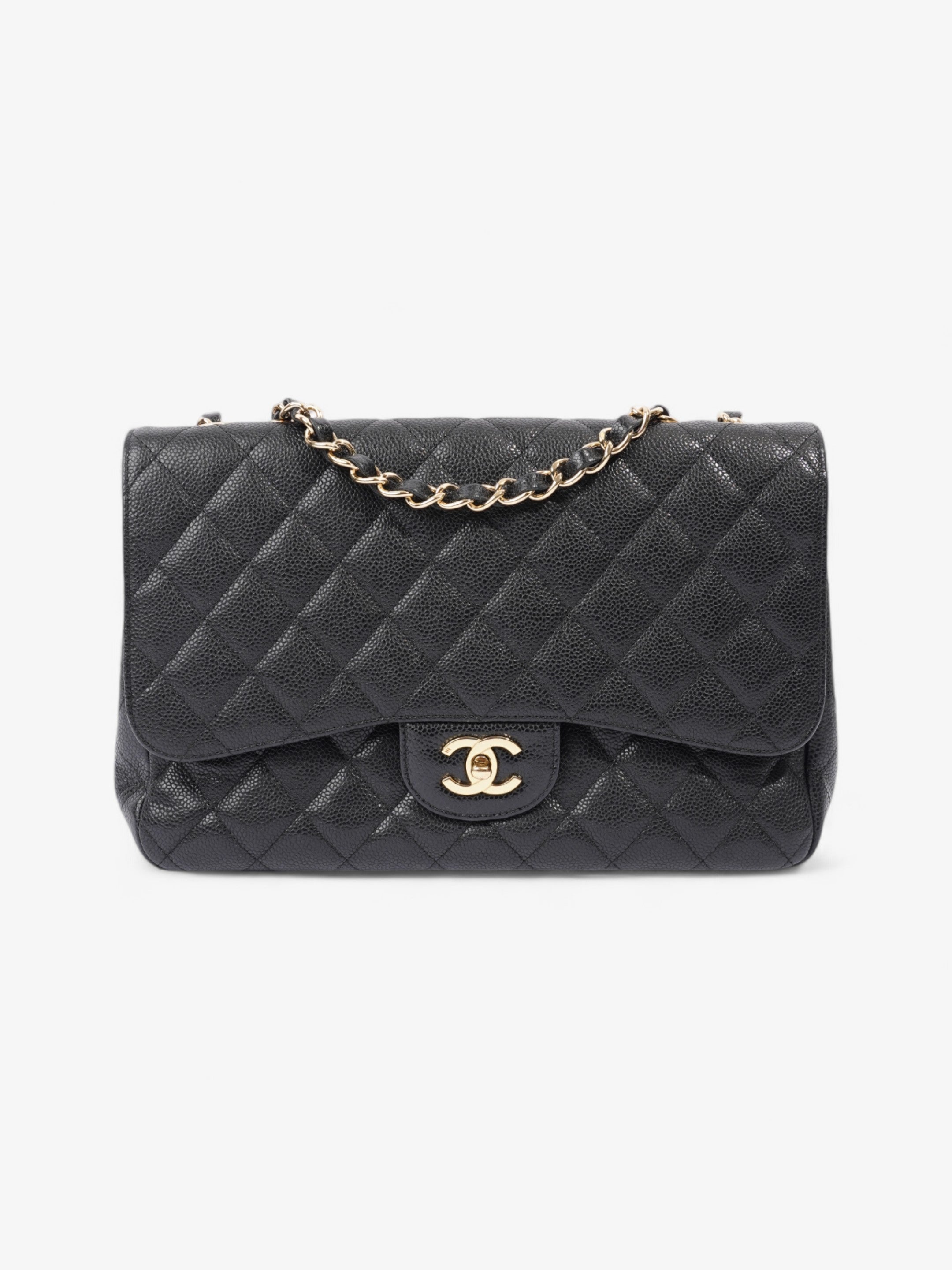 Chanel Classic Single Flap Black Caviar Leather Jumbo