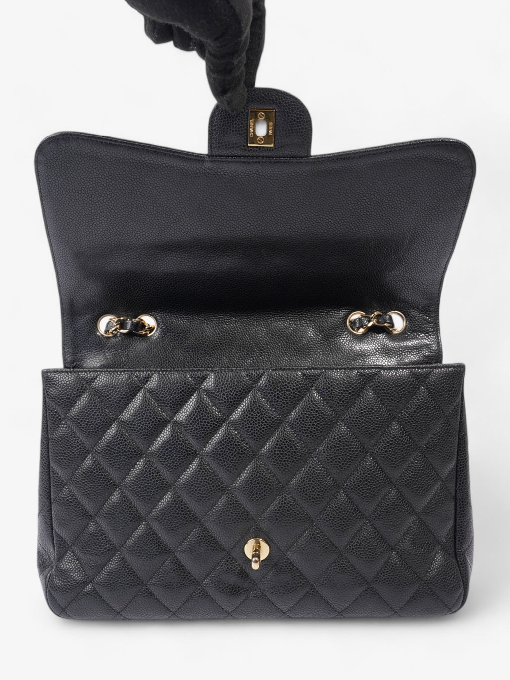 Chanel Classic Single Flap Black Caviar Leather Jumbo