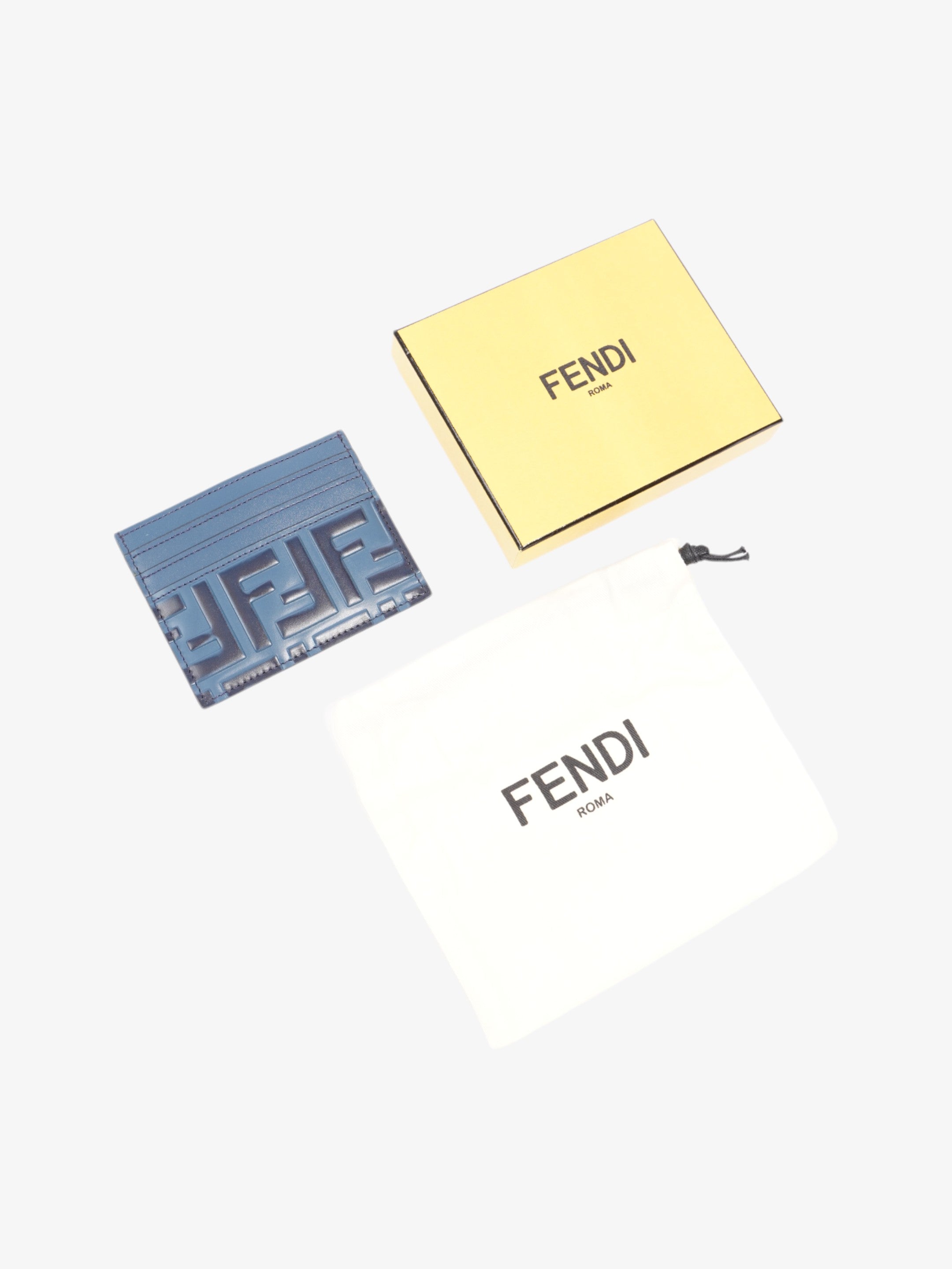 Fendi FF Business  Holder Blue Leather
