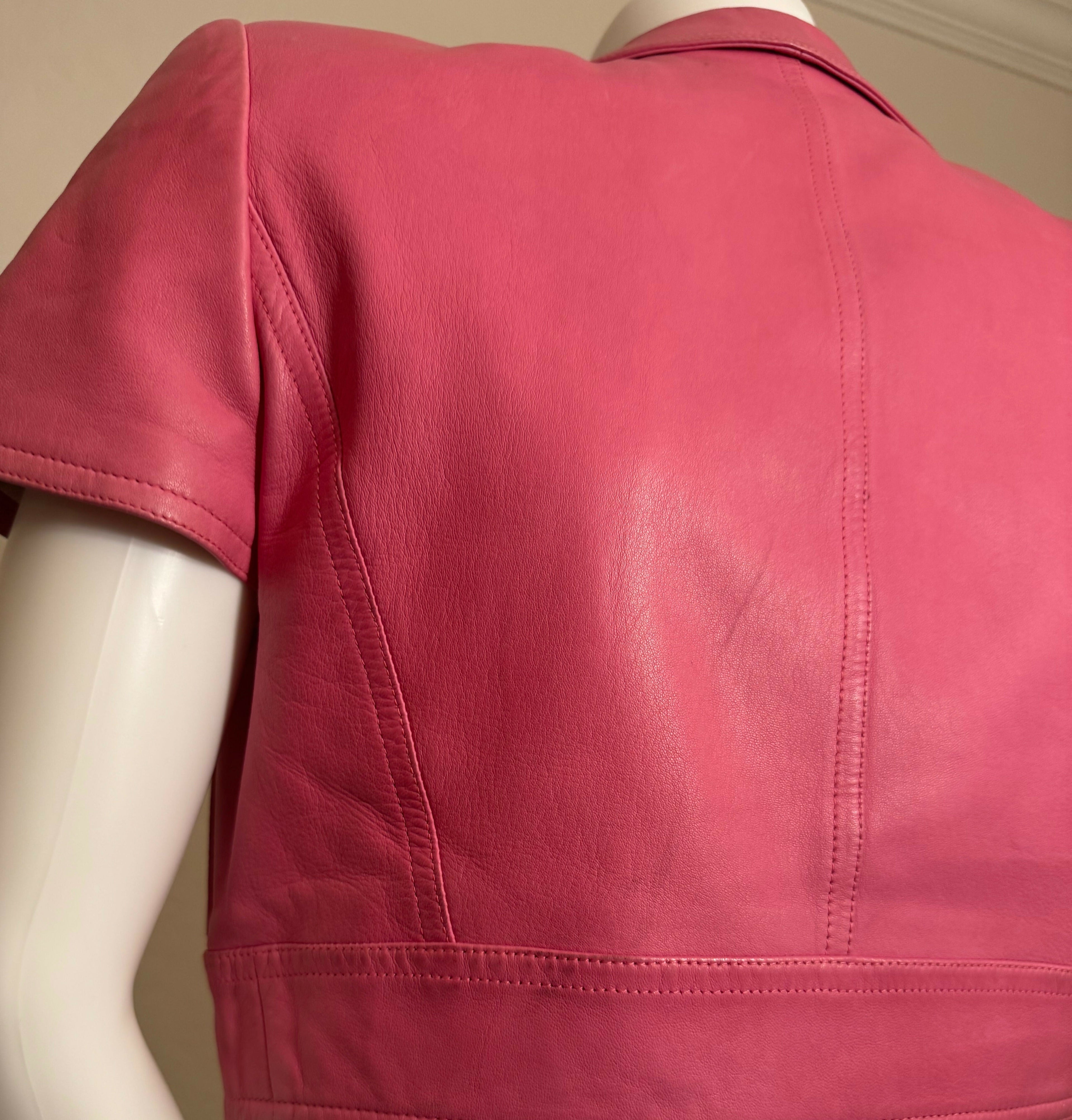 Chanel Vintage 1995 Barbie Pink Leather Cropped Jacket
