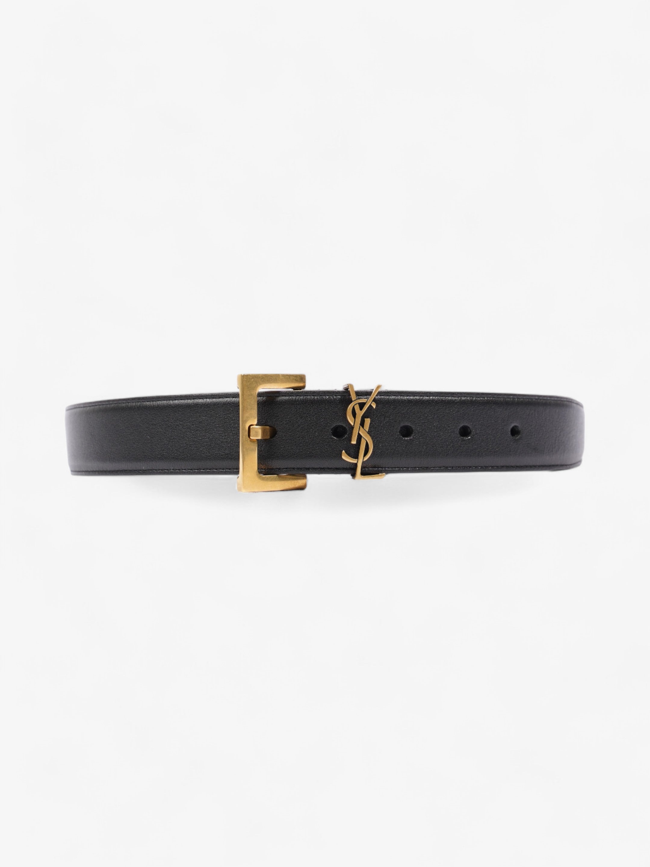 Saint Laurent Logo Belt Black / Gold Leather 85cm 34"