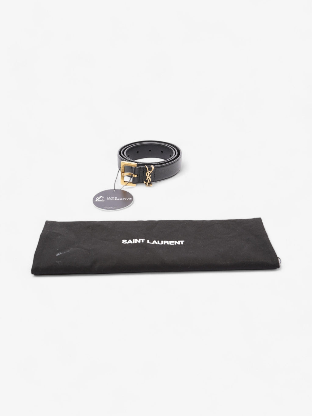 Saint Laurent Logo Belt Black / Gold Leather 85cm 34"