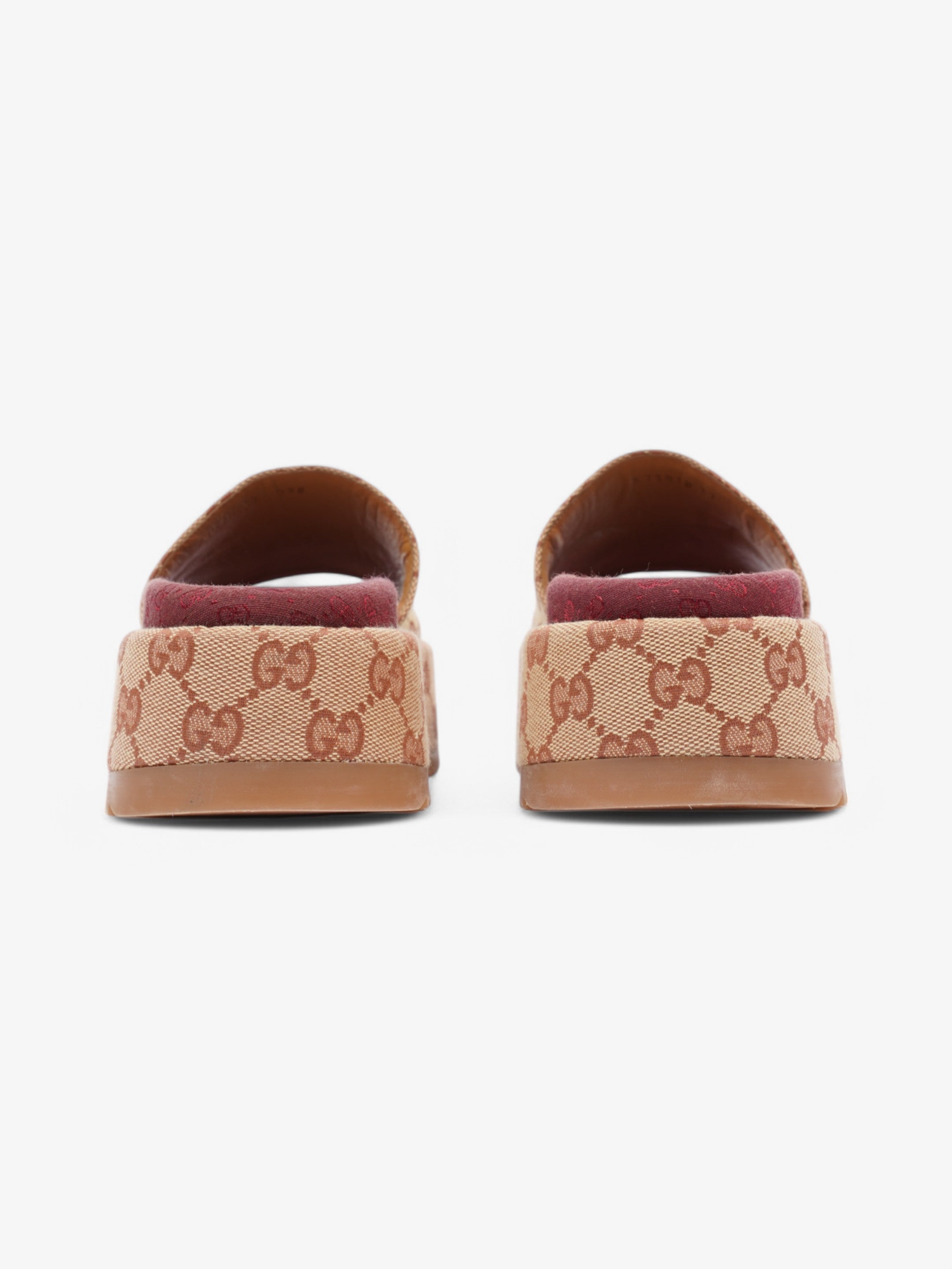 Gucci GG Platform Slides Beige  / Maroon Canvas EU 37 UK 4