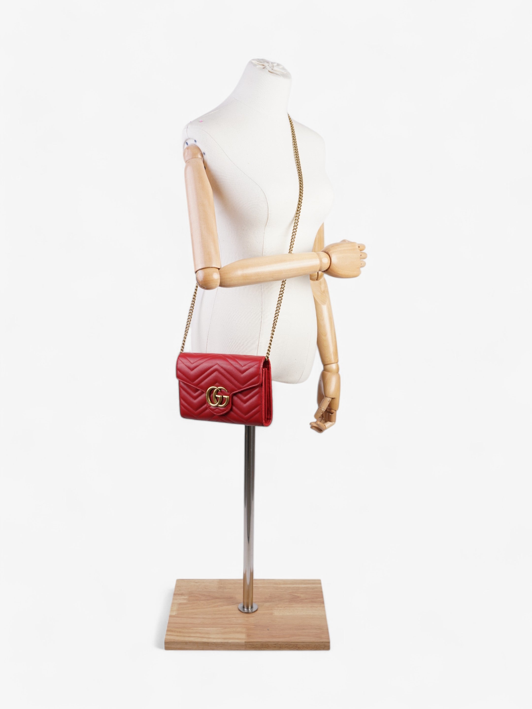 Gucci GG Marmont Chain Wallet Red Calfskin Leather 58