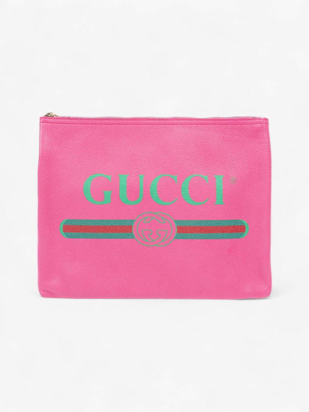 Gucci Vintage Logo Clutch Neon Pink / Green / Red Grained Leather
