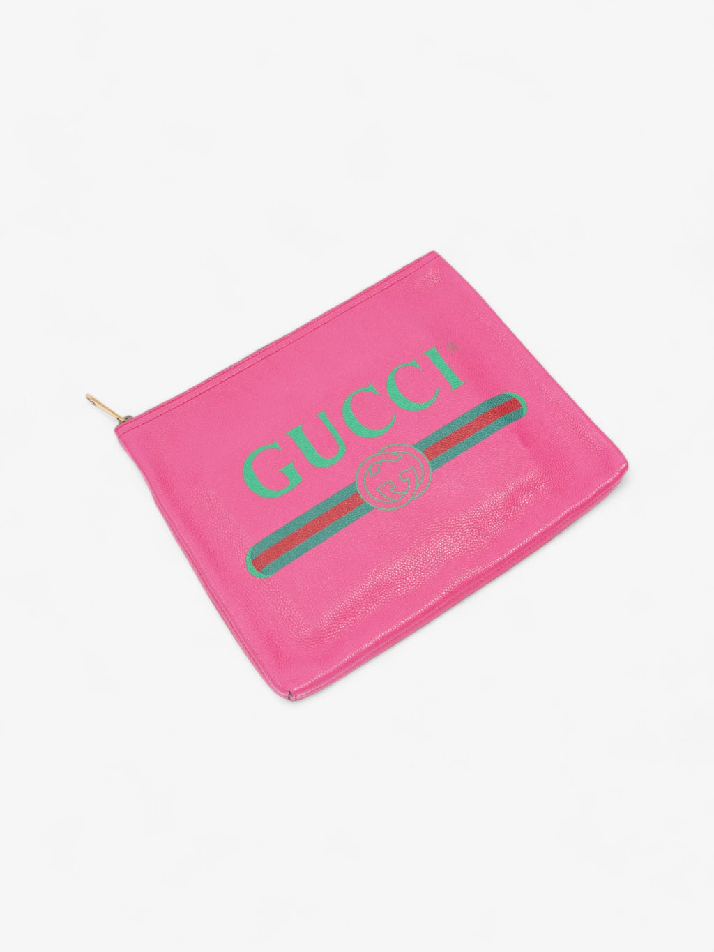 Gucci Vintage Logo Clutch Neon Pink / Green / Red Grained Leather