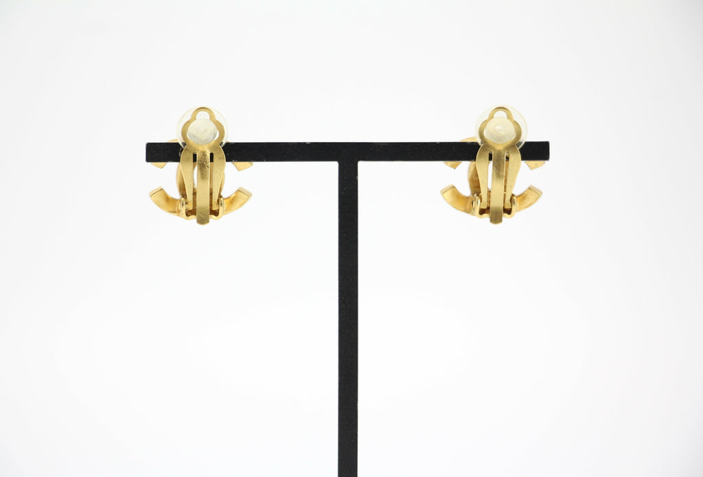 Chanel Vintage 02A Rhinestone Gold-plated CC Mark Clip-on Earrings