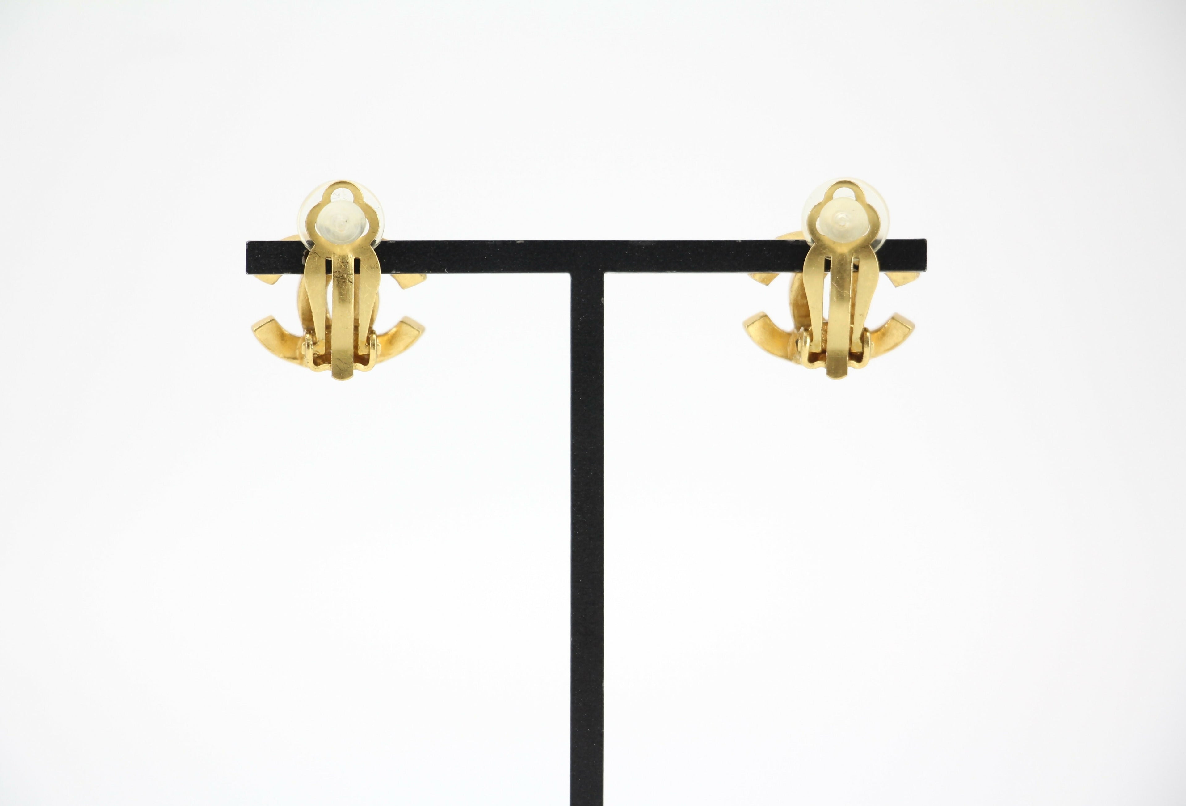 Chanel Vintage 02A Rhinestone Gold-plated CC Mark Clip-on Earrings