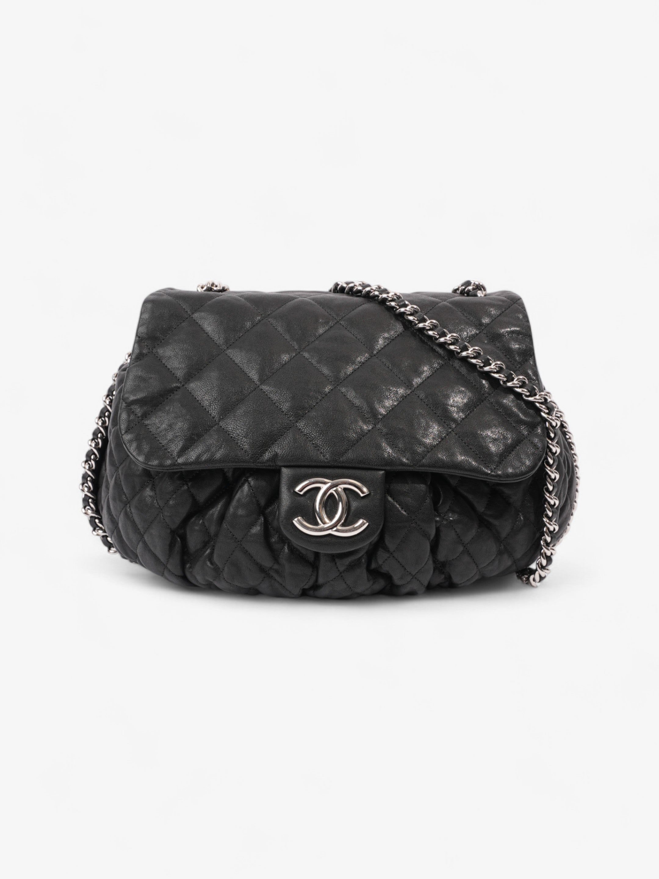 Chanel Chain Around Flap Bag Black Lambskin Leather Large