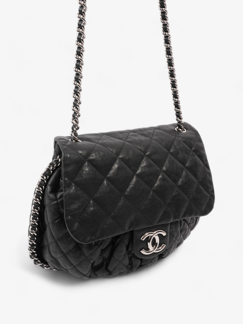 Chanel Chain Around Flap Bag Black Lambskin Leather Large