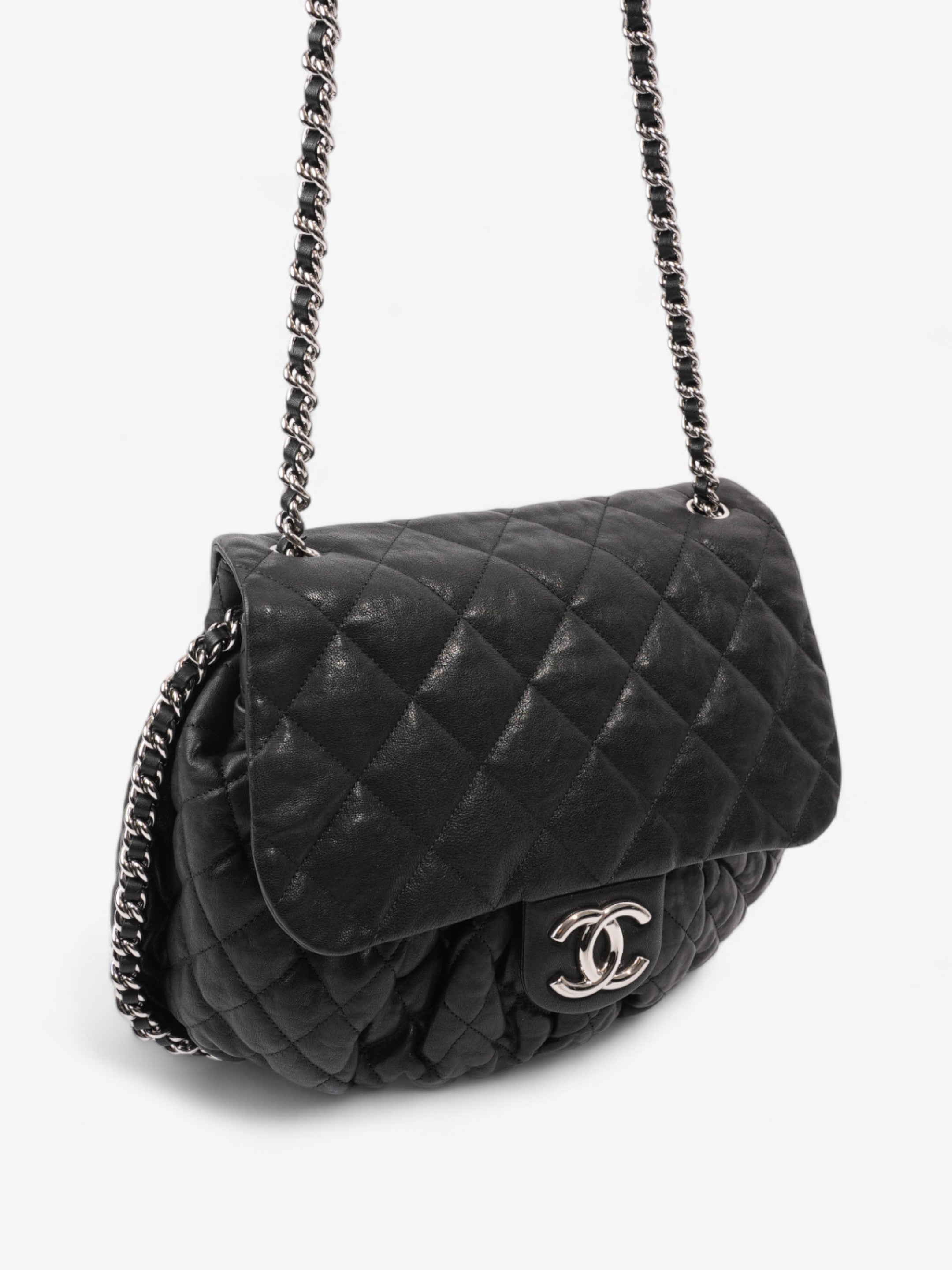 Chanel Chain Around Flap Bag Black Lambskin Leather Large