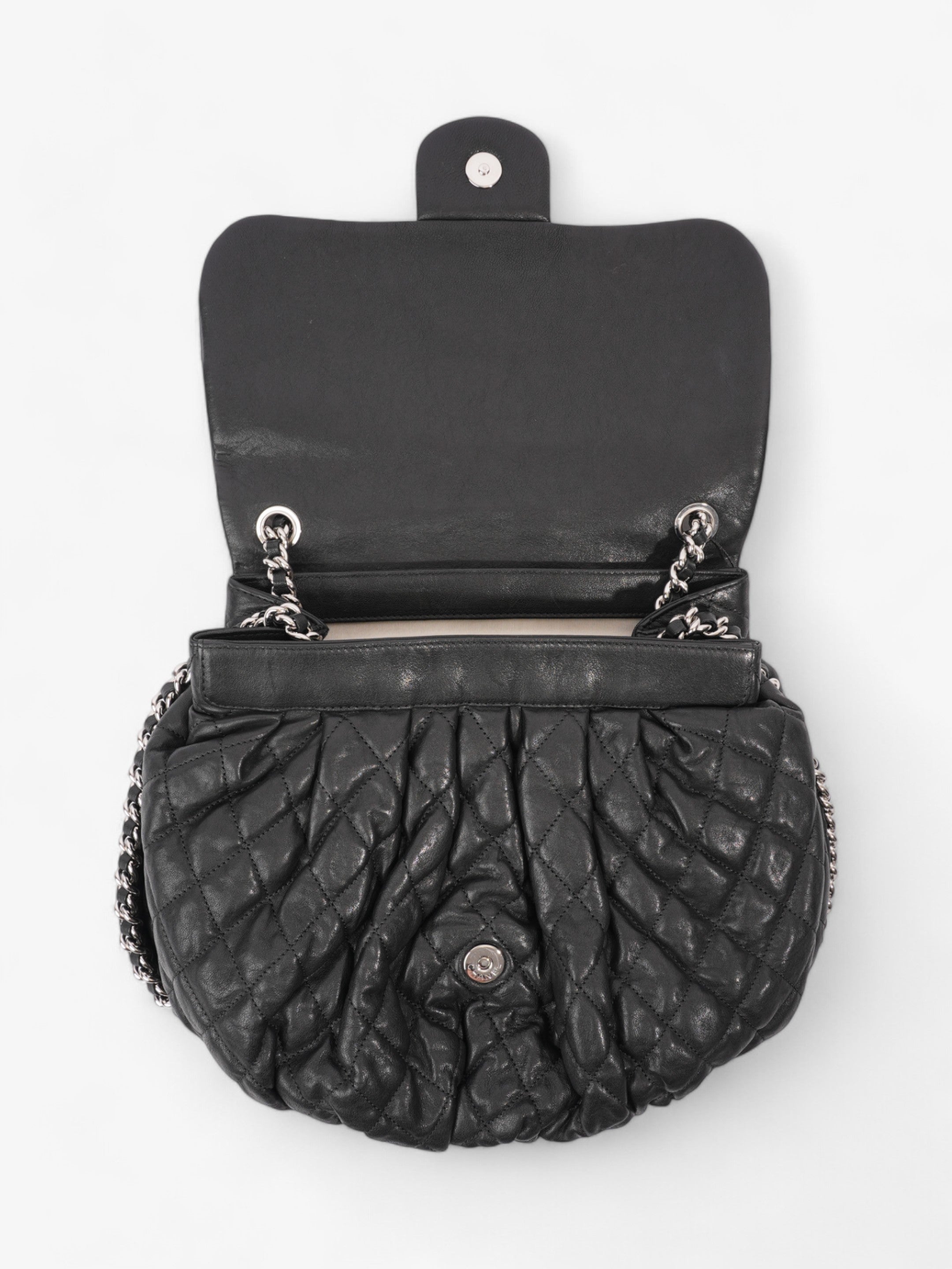 Chanel Chain Around Flap Bag Black Lambskin Leather Large
