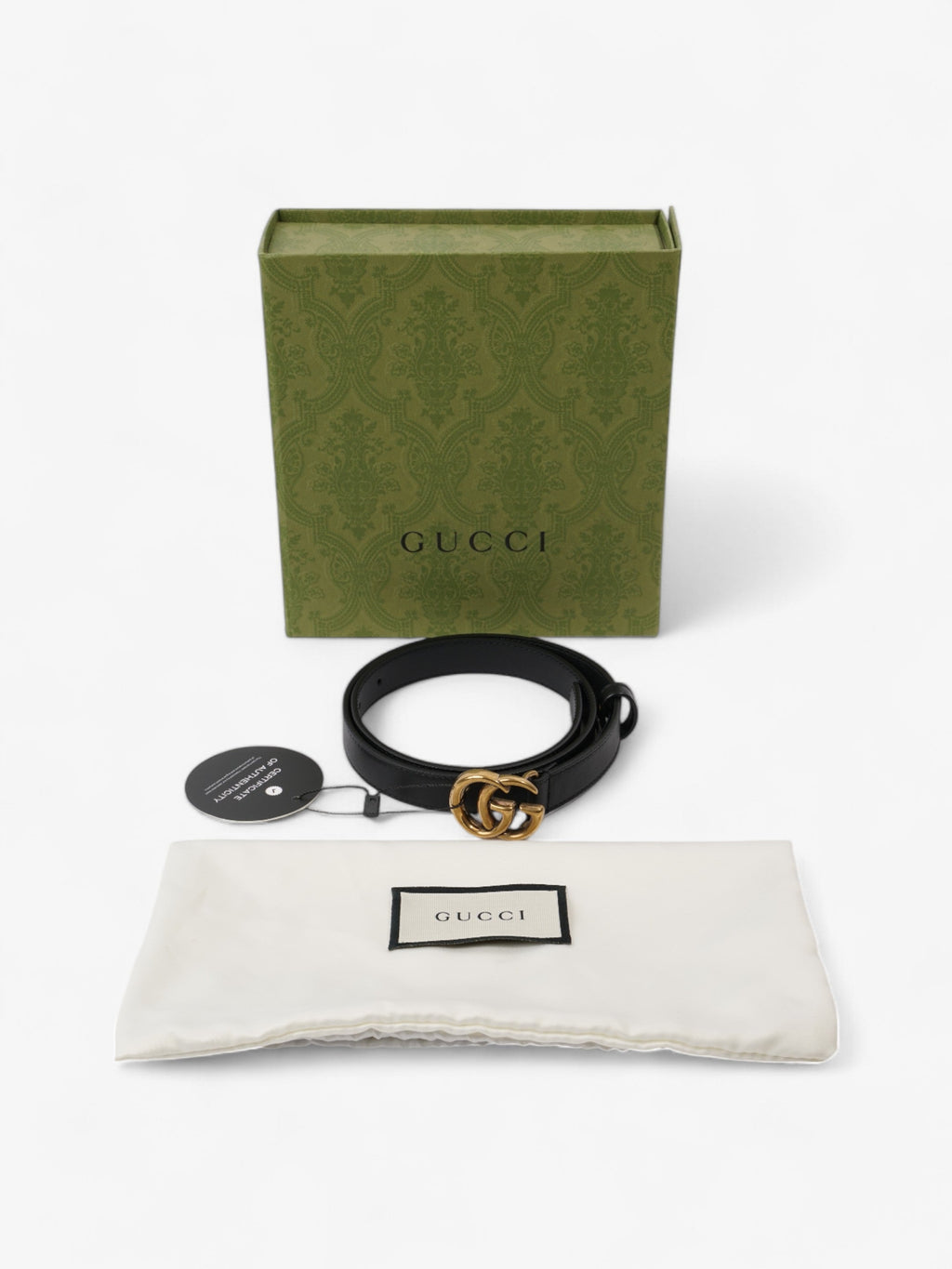 Gucci GG Marmont Thin Belt Black / Gold Leather 70cm / 28"