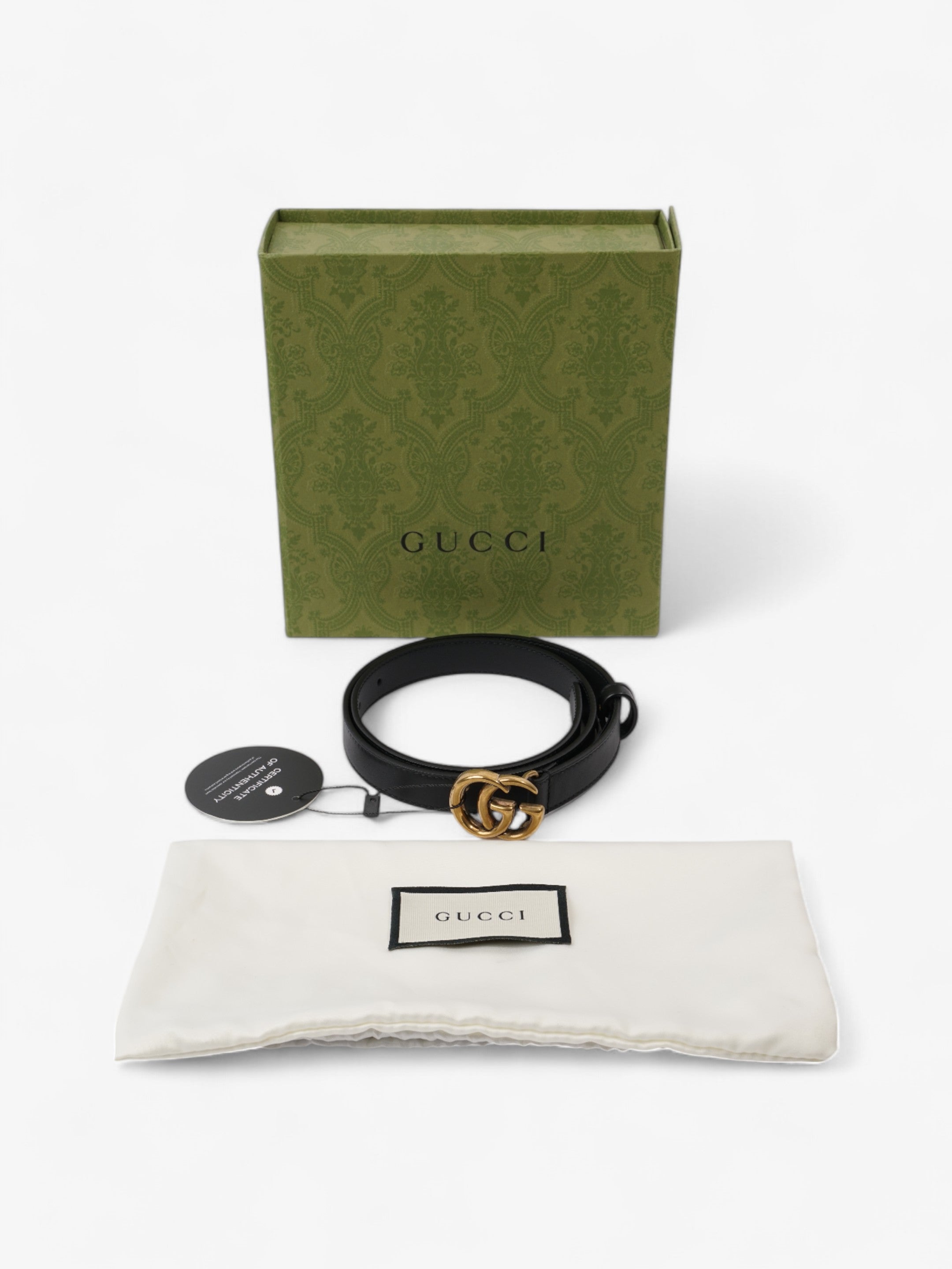 Gucci GG Marmont Thin Belt Black / Gold Leather 70cm / 28"