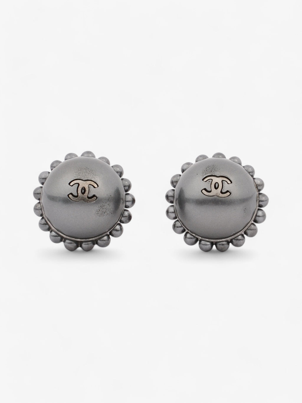 Chanel CC Circle Pendant Earrings Black Base Metal