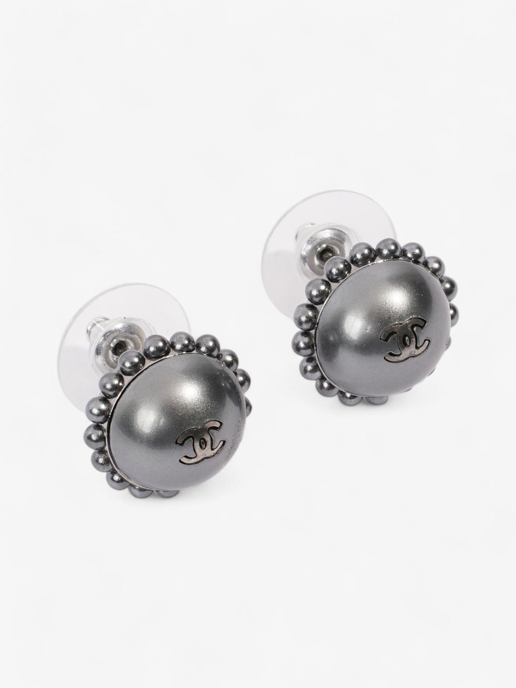 Chanel CC Circle Pendant Earrings Black Base Metal
