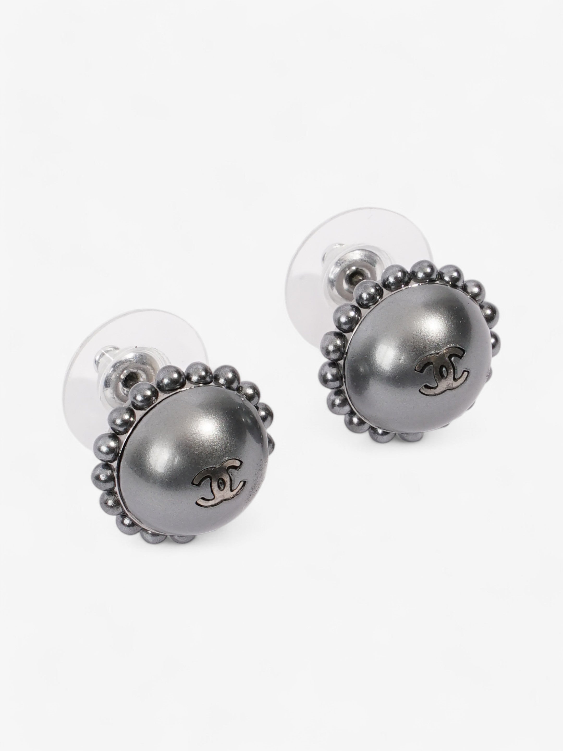 Chanel CC Circle Pendant Earrings Black Base Metal
