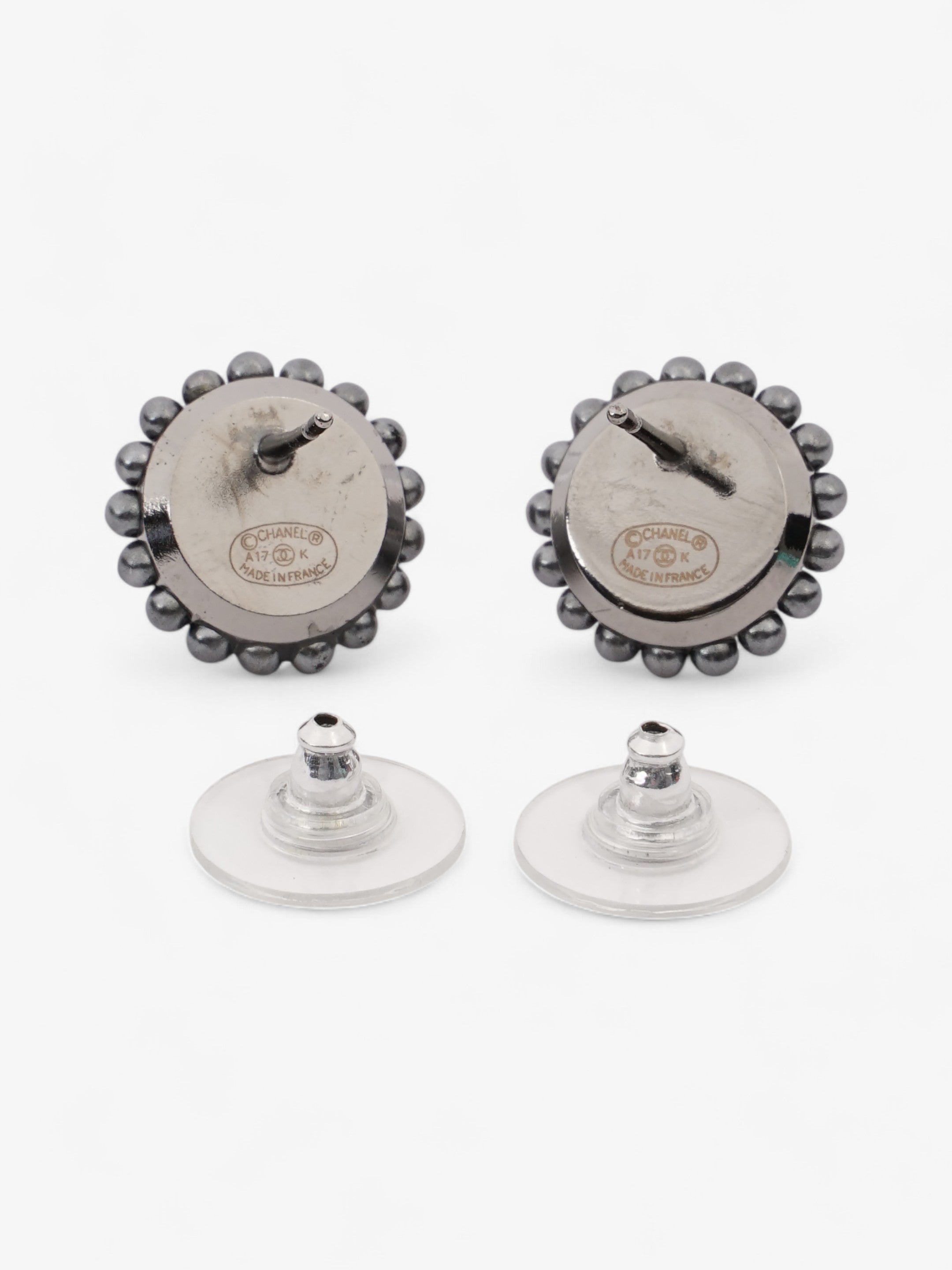 Chanel CC Circle Pendant Earrings Black Base Metal
