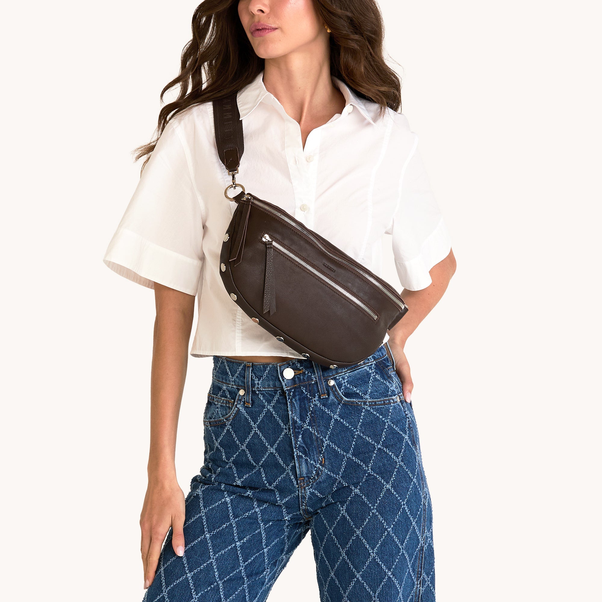 Charles Crossbody | Espresso Pebble/Silver | Lrg