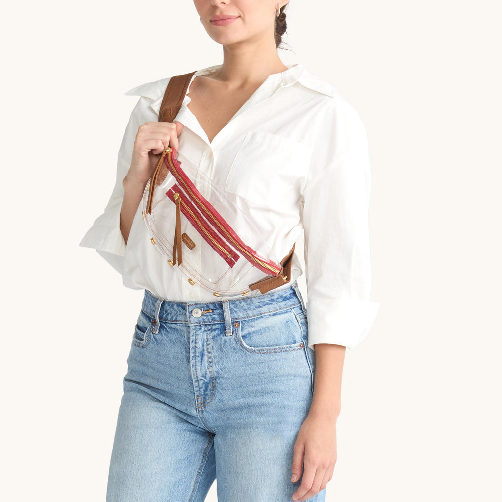 Charles Crossbody | Clear Mahogany Pebble/Brushed Gold Red Zip | Med
