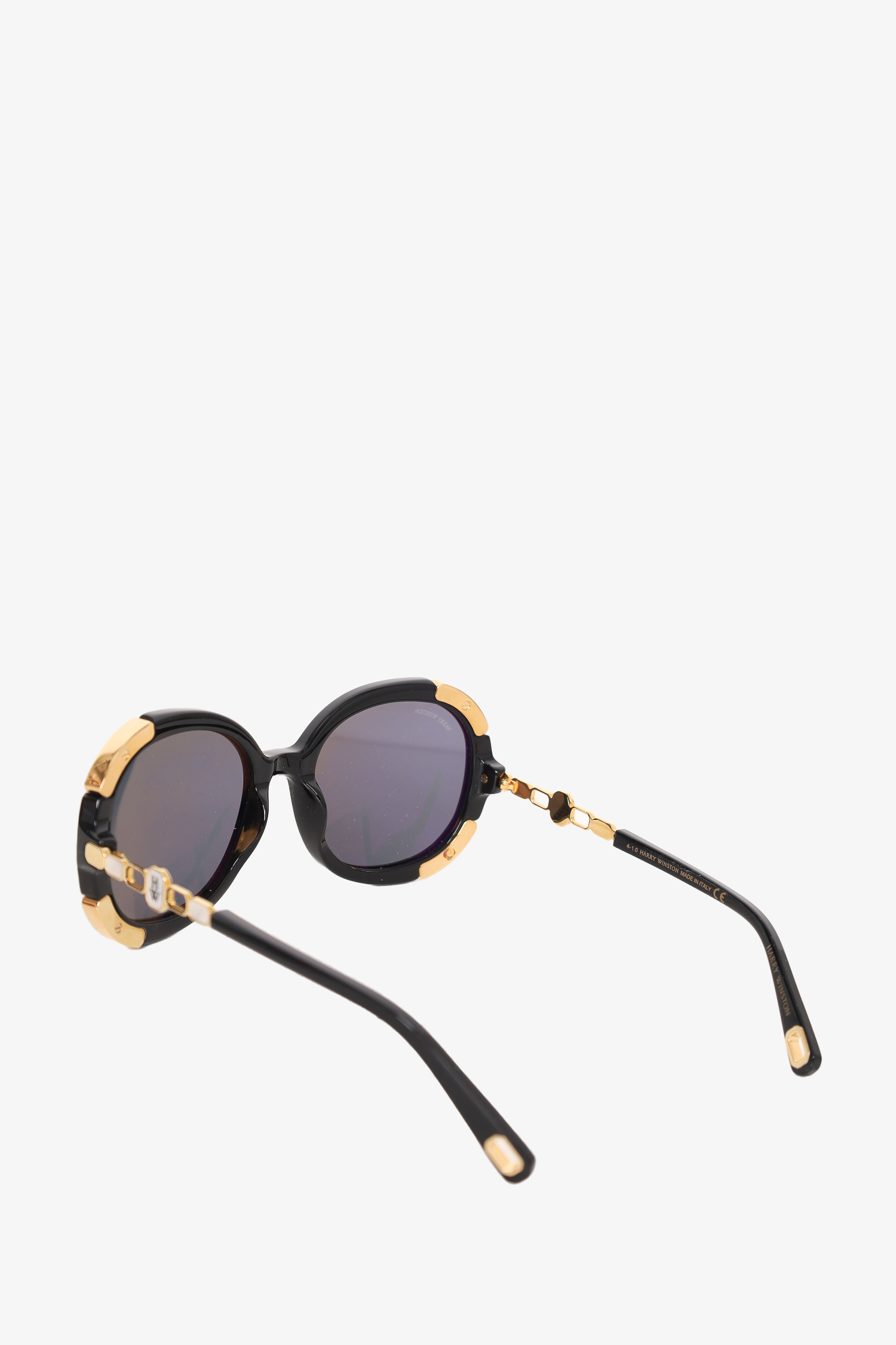 Harry Winston Black Frame Sunglasses With Mother Of Pearl Inserts