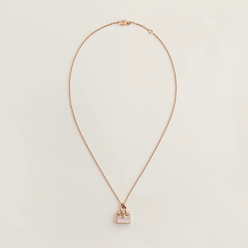 HERMÈS AMULETTES 18K ROSE GOLD DIAMONDS BIRKIN PENDANT NECKLACE