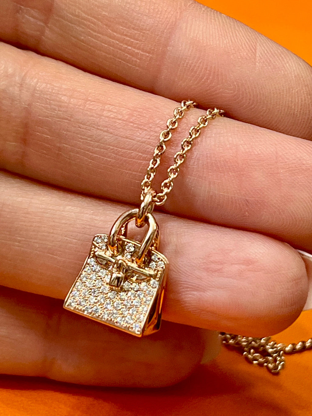 HERMÈS AMULETTES 18K ROSE GOLD DIAMONDS BIRKIN PENDANT NECKLACE