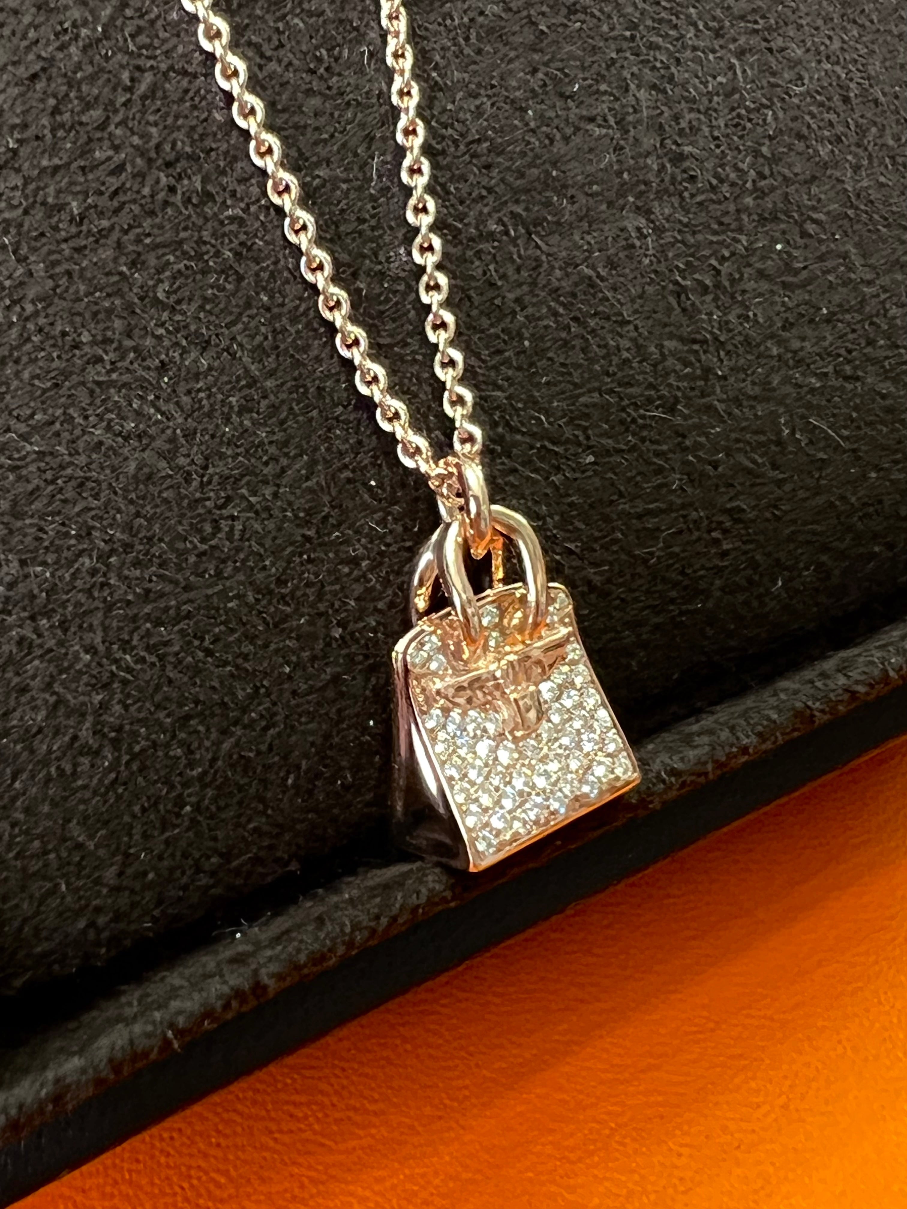 HERMÈS AMULETTES 18K ROSE GOLD DIAMONDS BIRKIN PENDANT NECKLACE