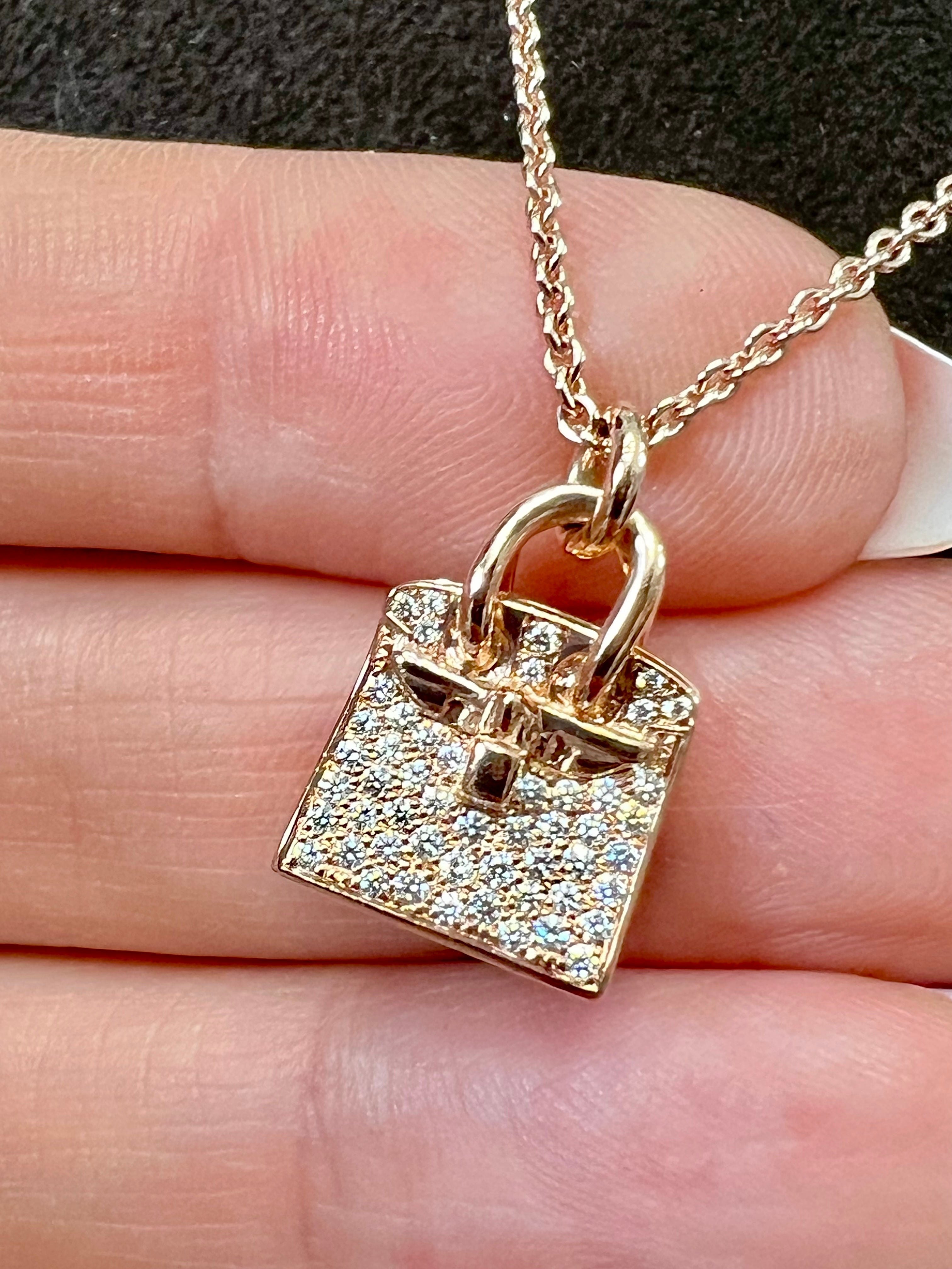 HERMÈS AMULETTES 18K ROSE GOLD DIAMONDS BIRKIN PENDANT NECKLACE
