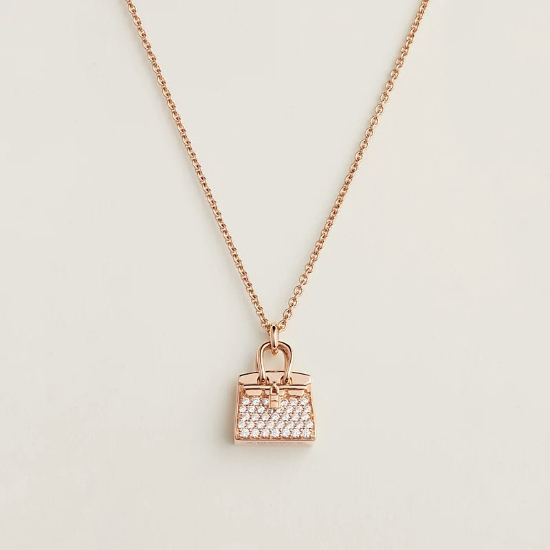 HERMÈS AMULETTES 18K ROSE GOLD DIAMONDS BIRKIN PENDANT NECKLACE