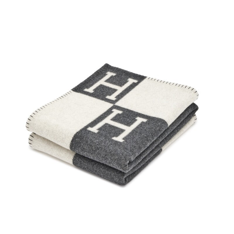 HERMÈS AVALON WOOL CASHMERE SIGNATURE CLASSIC THROW BLANKET