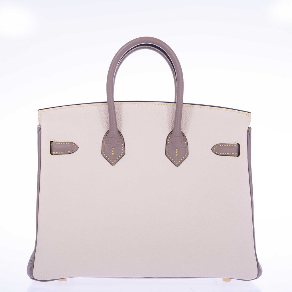 Hermès Birkin 25 HSS Craie, Gris Asphalt Togo, Yellow Stitching Gold Hardware