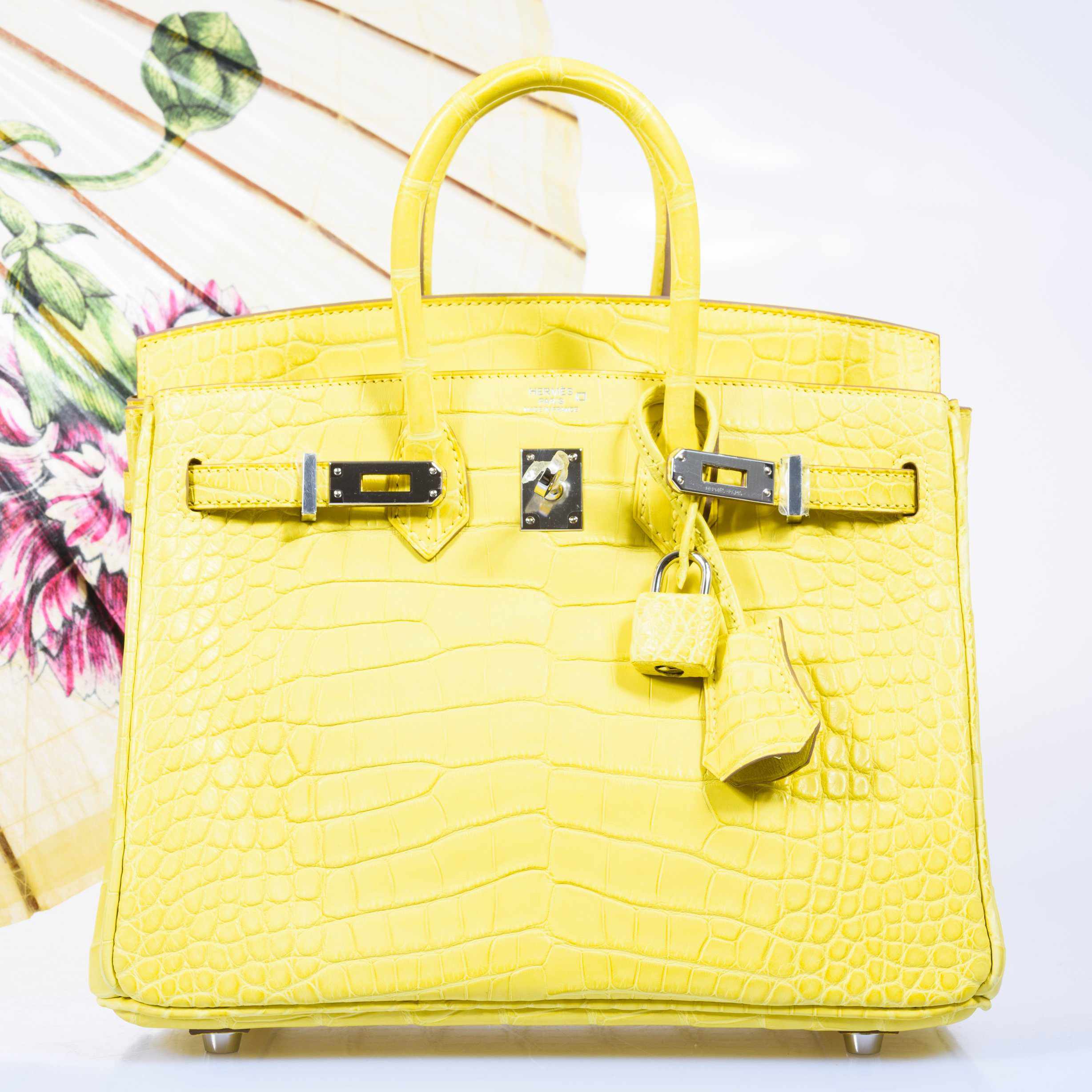 Hermès Birkin 25 Lime Yellow Matte Alligator Palladium Hardware - 2018, C
