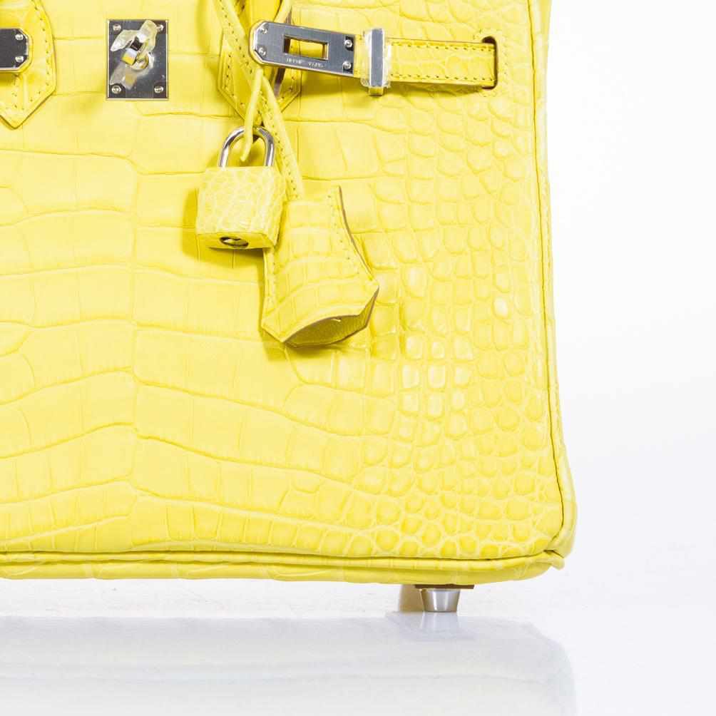 Hermès Birkin 25 Lime Yellow Matte Alligator Palladium Hardware - 2018, C