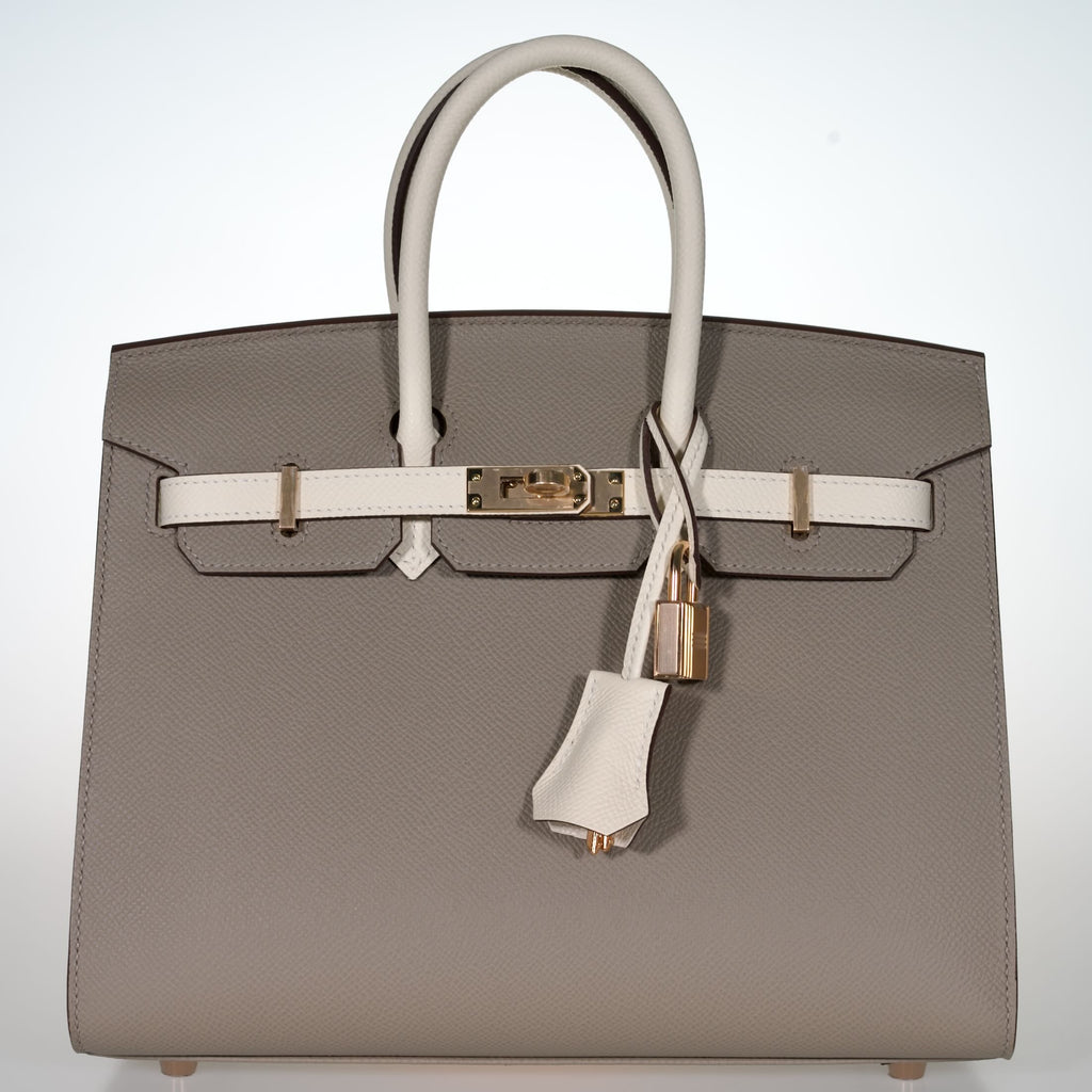 Hermès Birkin 25 Sellier HSS Bi-Color Gris Asphalte and Nata Epsom with Rose Gold Hardware