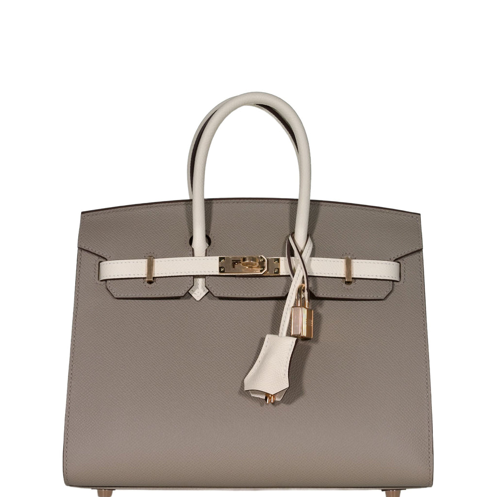 Hermès Birkin 25 Sellier HSS Bi-Color Gris Asphalte and Nata Epsom with Rose Gold Hardware