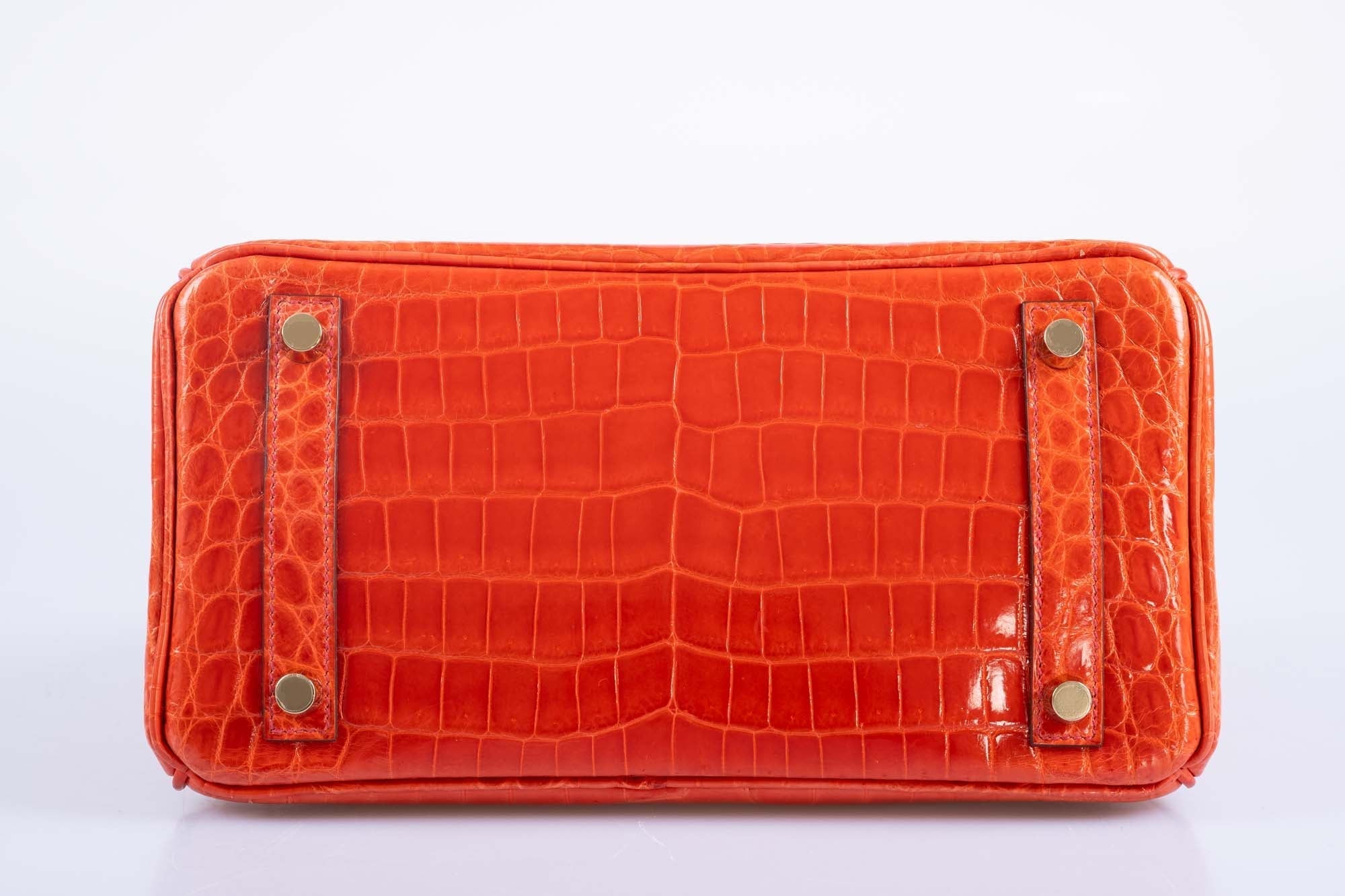 Hermès Birkin 25 Shiny Orange Poppy Nilo Crocodile Gold Hardware
