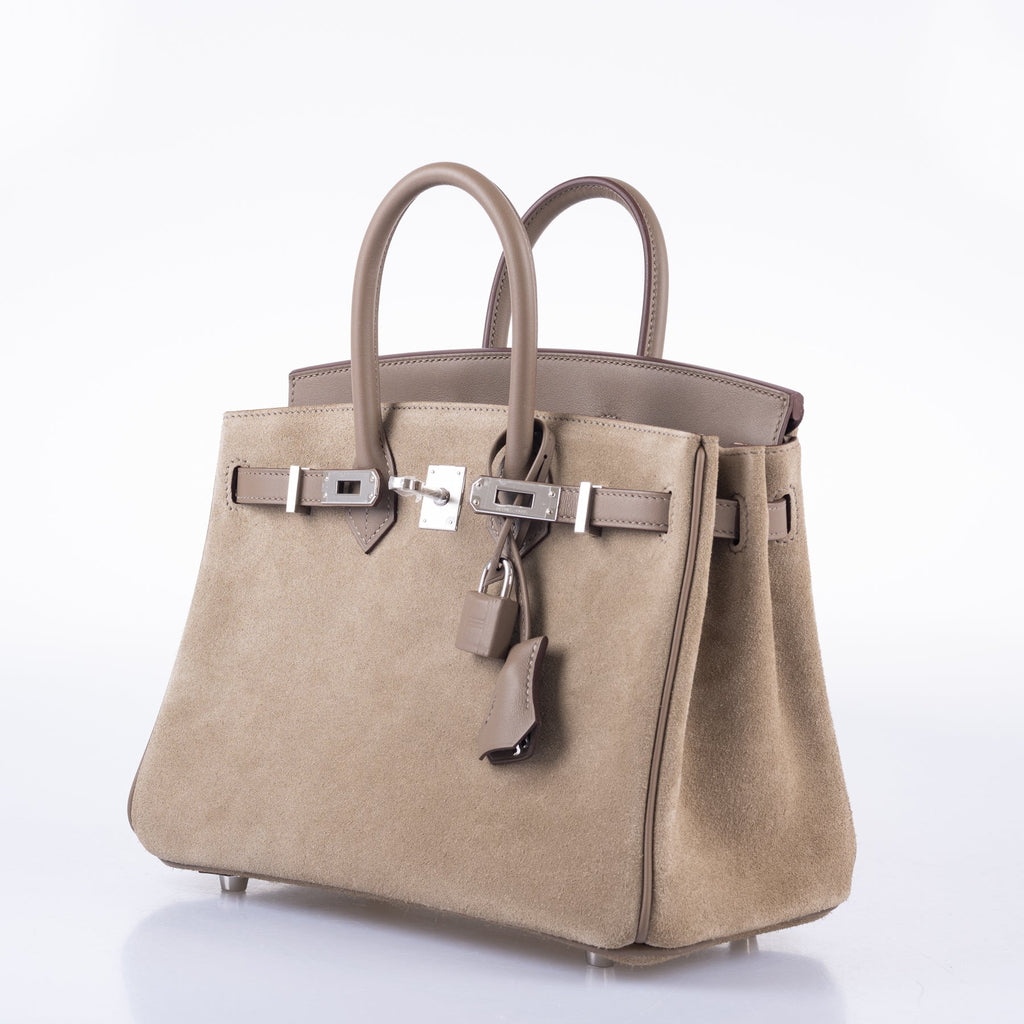 Hermès Birkin 25 Suede Grizzly  Gris Caillou & Etoupe Grizzly Palladium