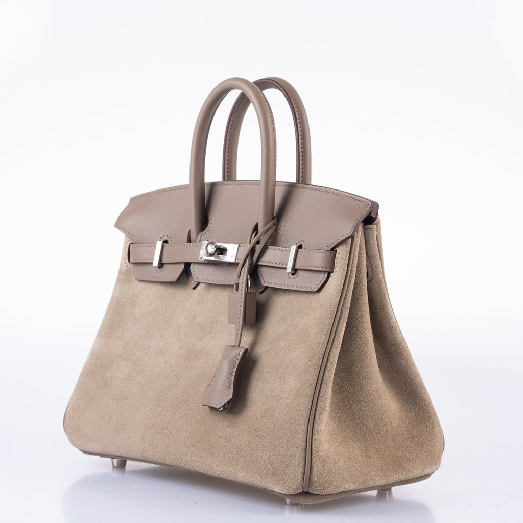 Hermès Birkin 25 Suede Grizzly  Gris Caillou & Etoupe Grizzly Palladium