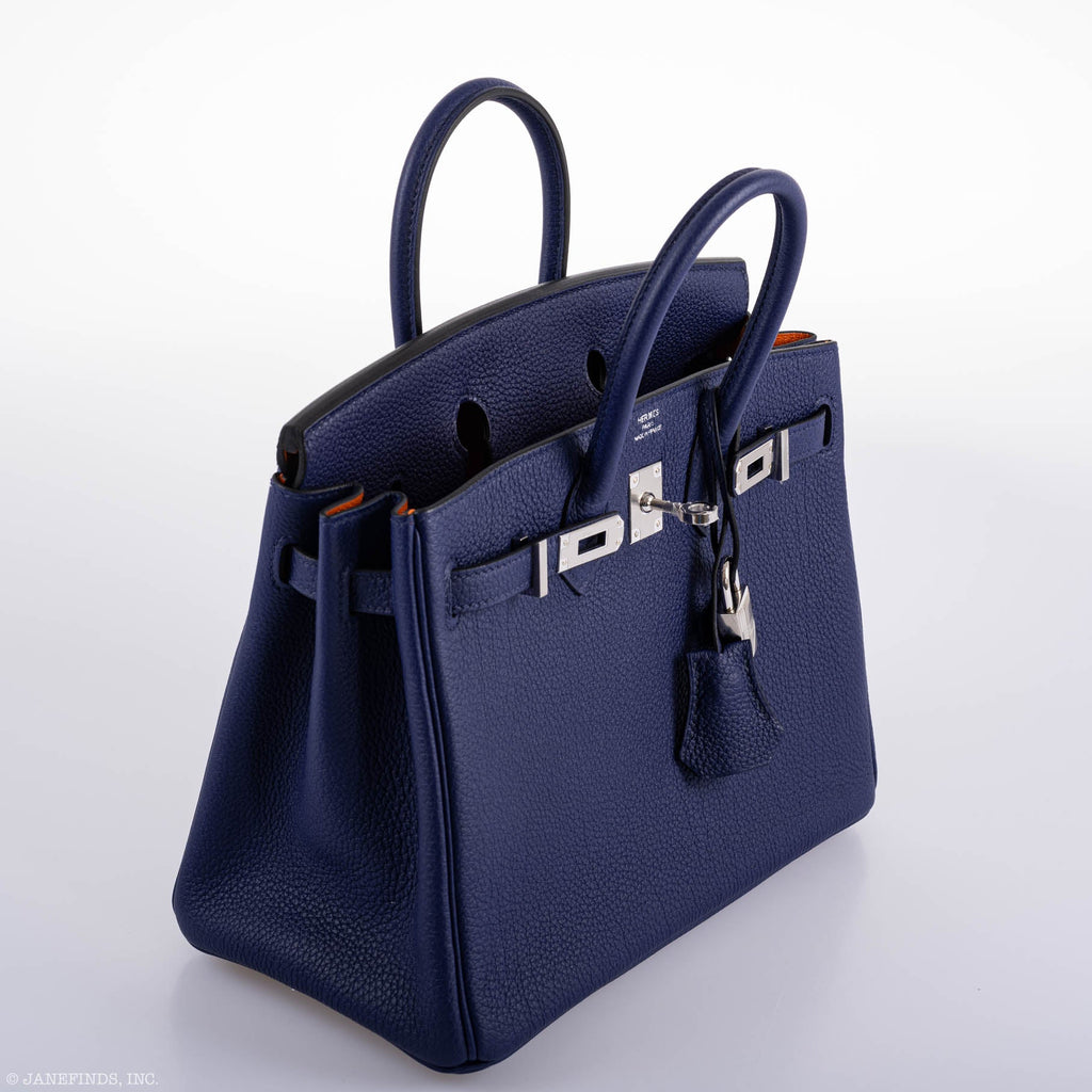 Hermès Birkin 25 Verso Blue Encre Togo & Orange H with Palladium Hardware - 2020, Y