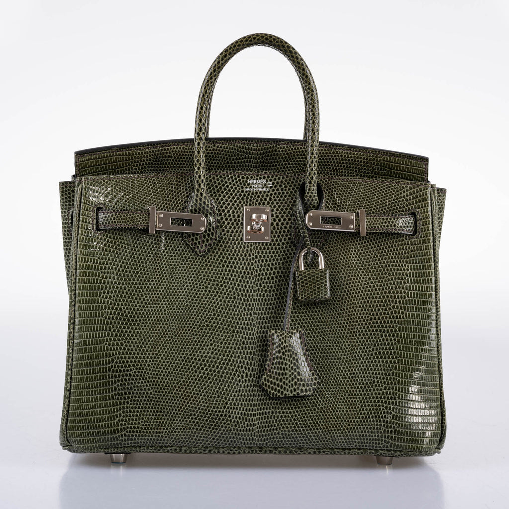 Hermès Birkin 25 Vert Olive Salvator Lizard with Palladium Hardware - 2008, L Square