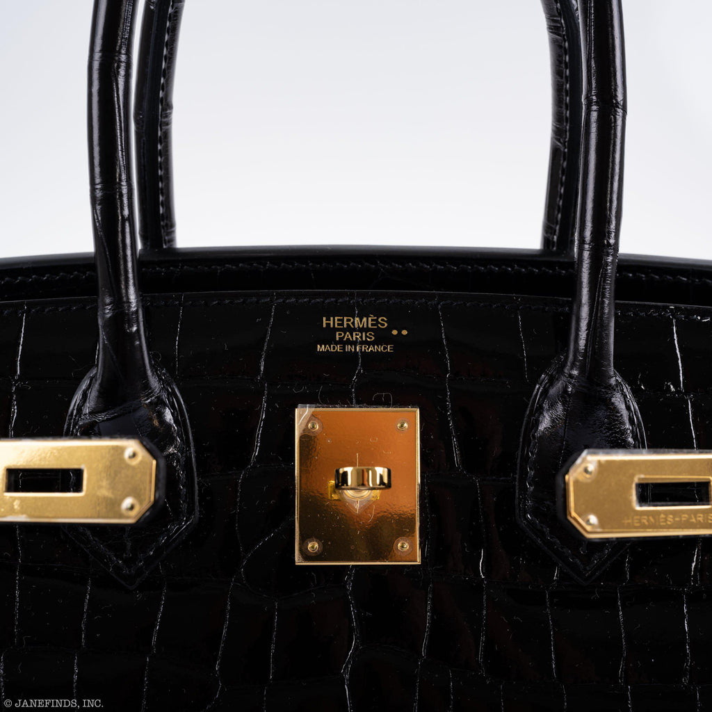 Hermès Birkin 30 Black Shiny Niloticus Crocodile Gold Hardware - 2021, Z