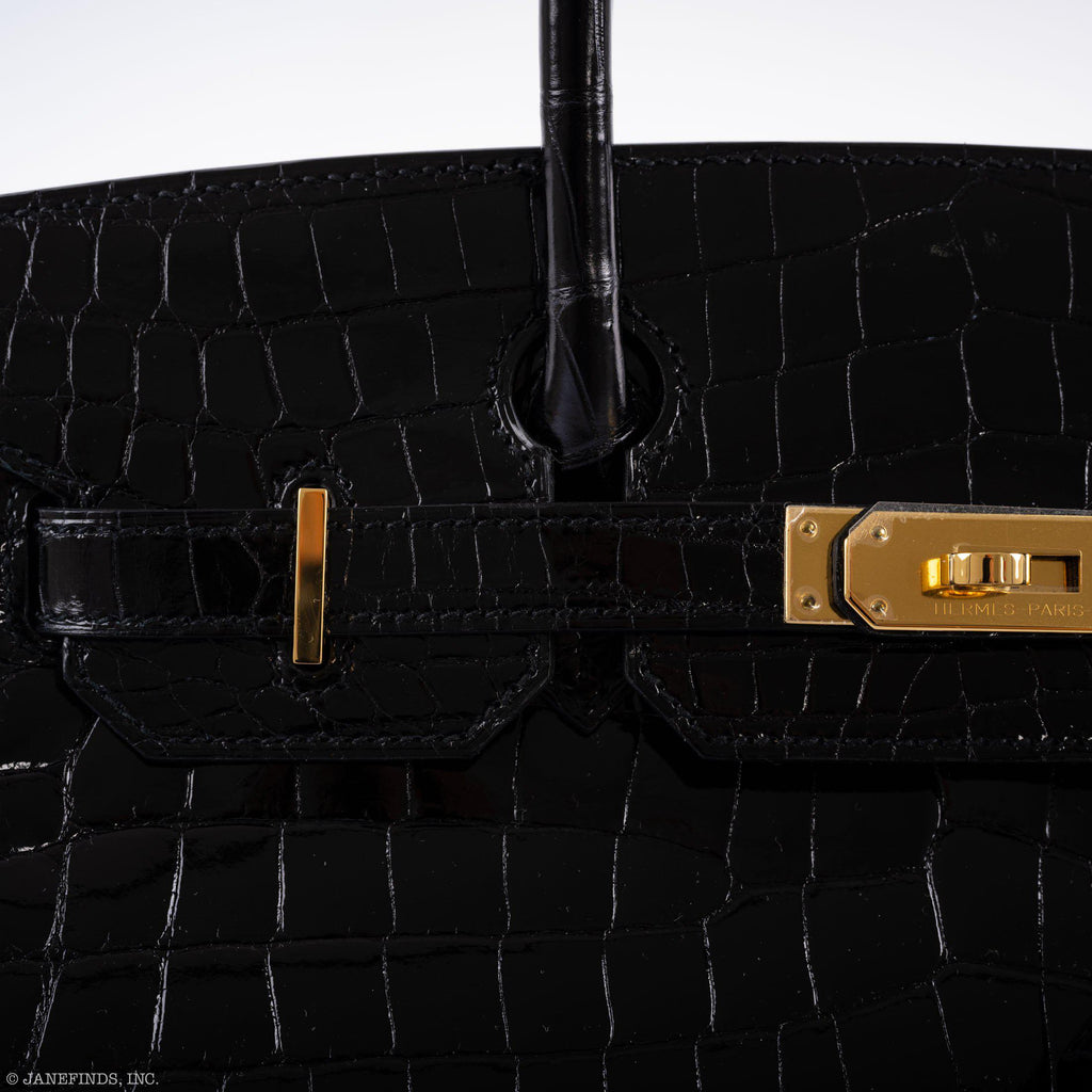 Hermès Birkin 30 Black Shiny Niloticus Crocodile Gold Hardware - 2021, Z