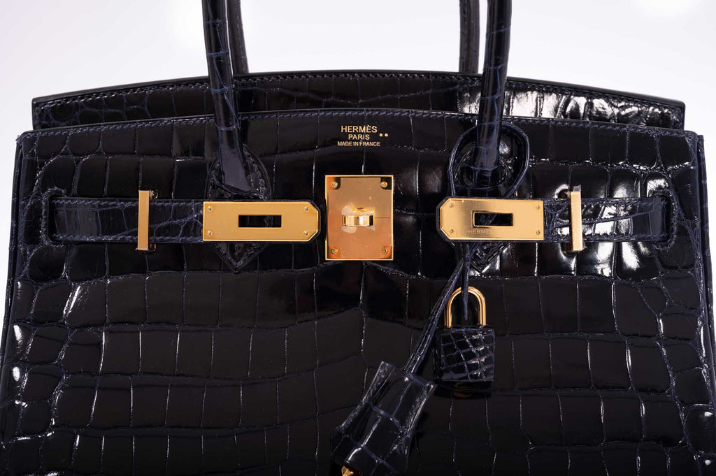 Hermès Birkin 30 Bleu Marine Shiny Niloticus Crocodile Gold Hardware