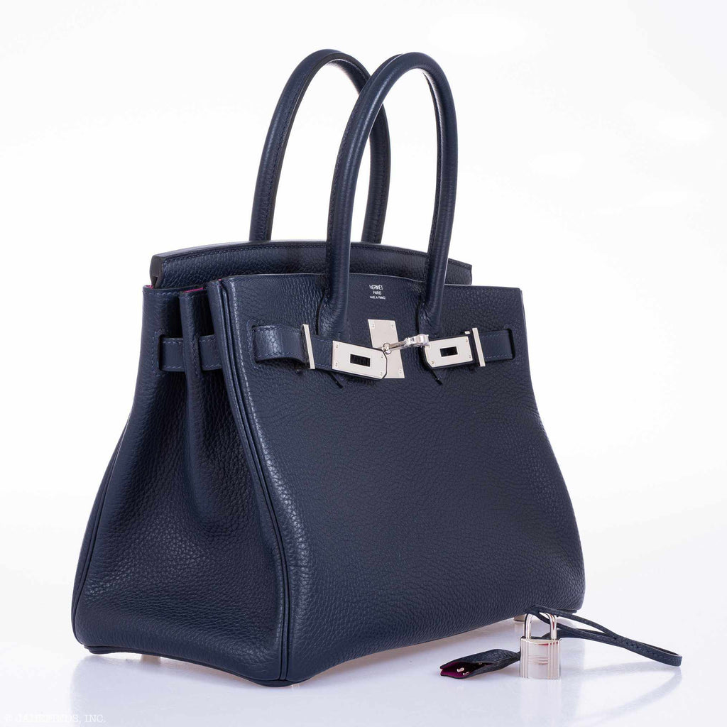 Hermès Birkin 30 Blue Nuit Verso Rose Pourpre Togo Palladium Hardware - Limited Edition